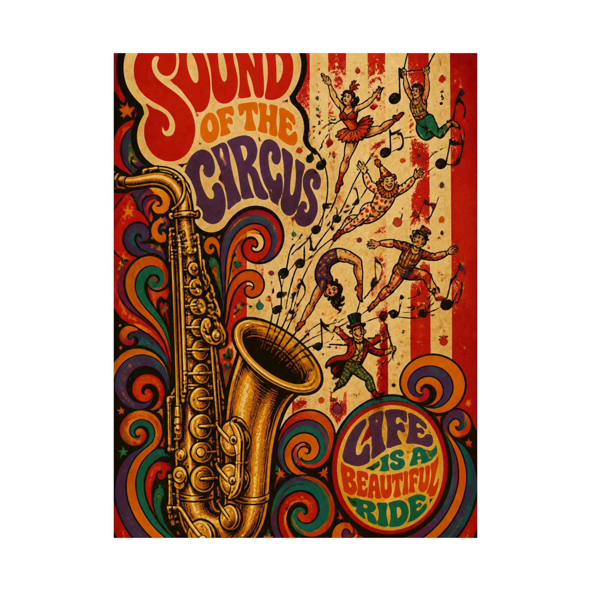 Saxophone Music Circus Wall Art Poster 18×24 Psychedelic Cafe Decor Maximalist Print