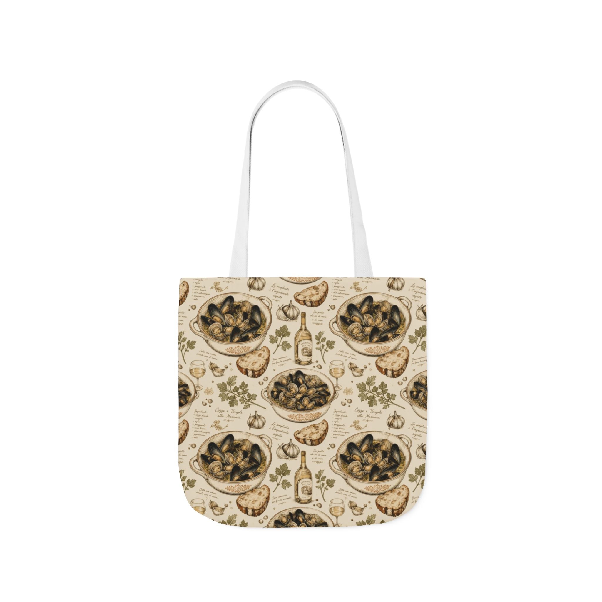 Mussels & Clams Canvas Tote Bag Mediterranean Kitchen Botanical Design Italian Cottagecore Gift