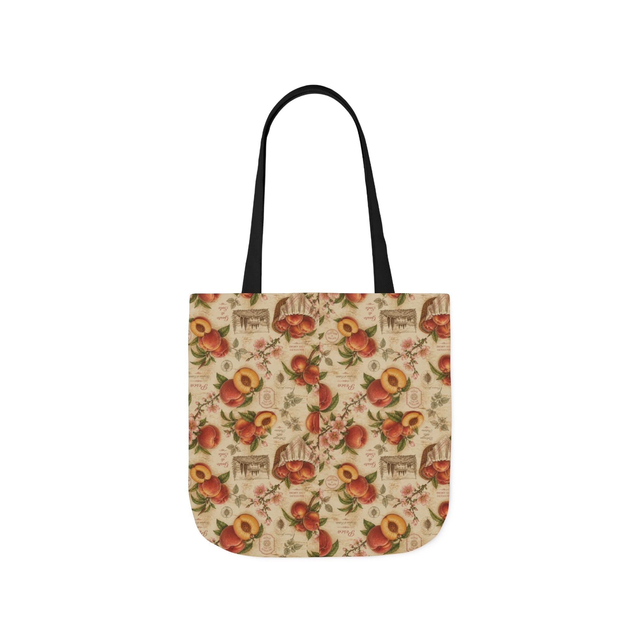 Ripe Peaches Canvas Tote Bag Mediterranean Kitchen Botanical Design Italian Cottagecore Gift