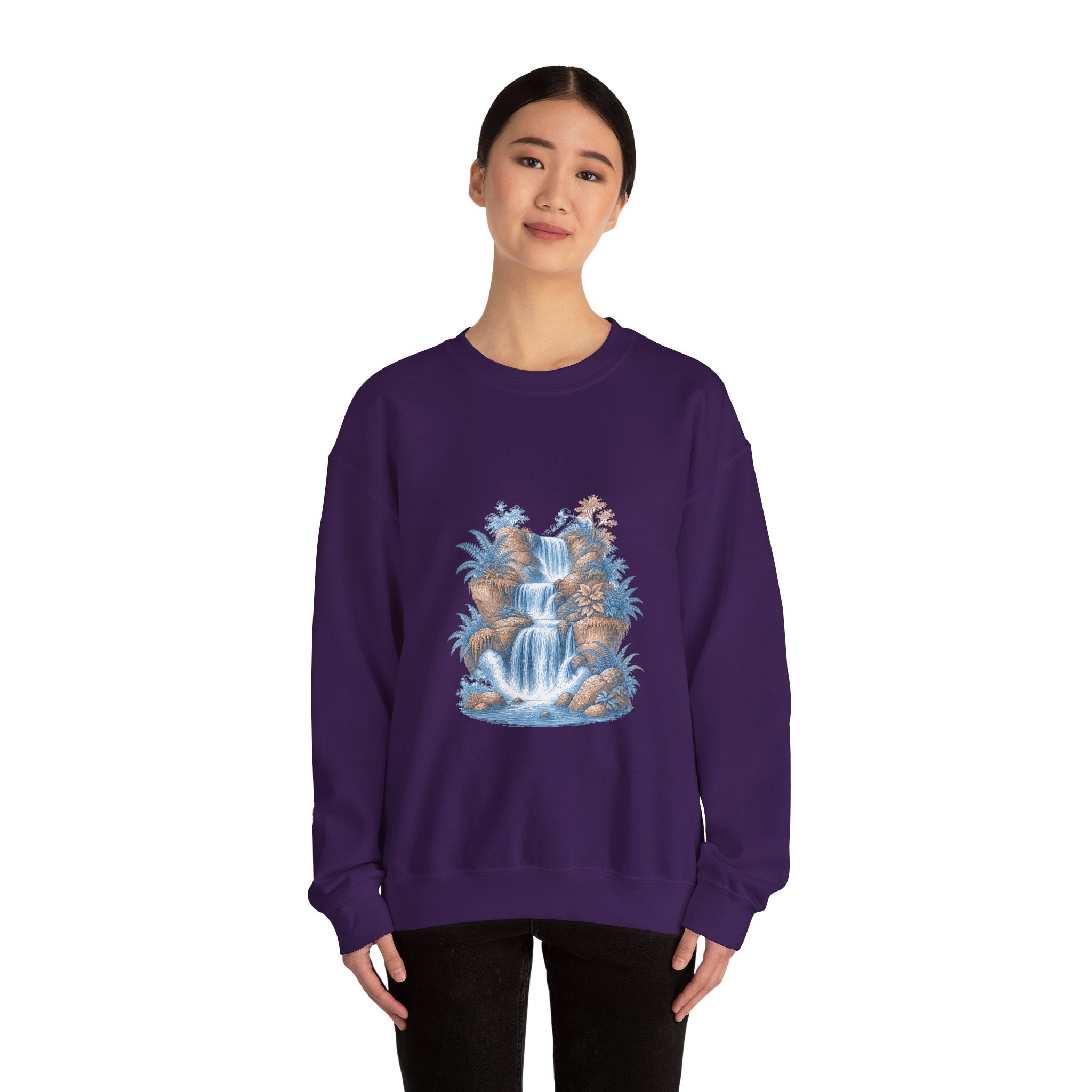 Matching Couple Sweatshirt - Wildfire & Waterfall Matching Couple Premium Fleece Sweatshirt Vintage Art His Hers Honeymoon Gift - Design B