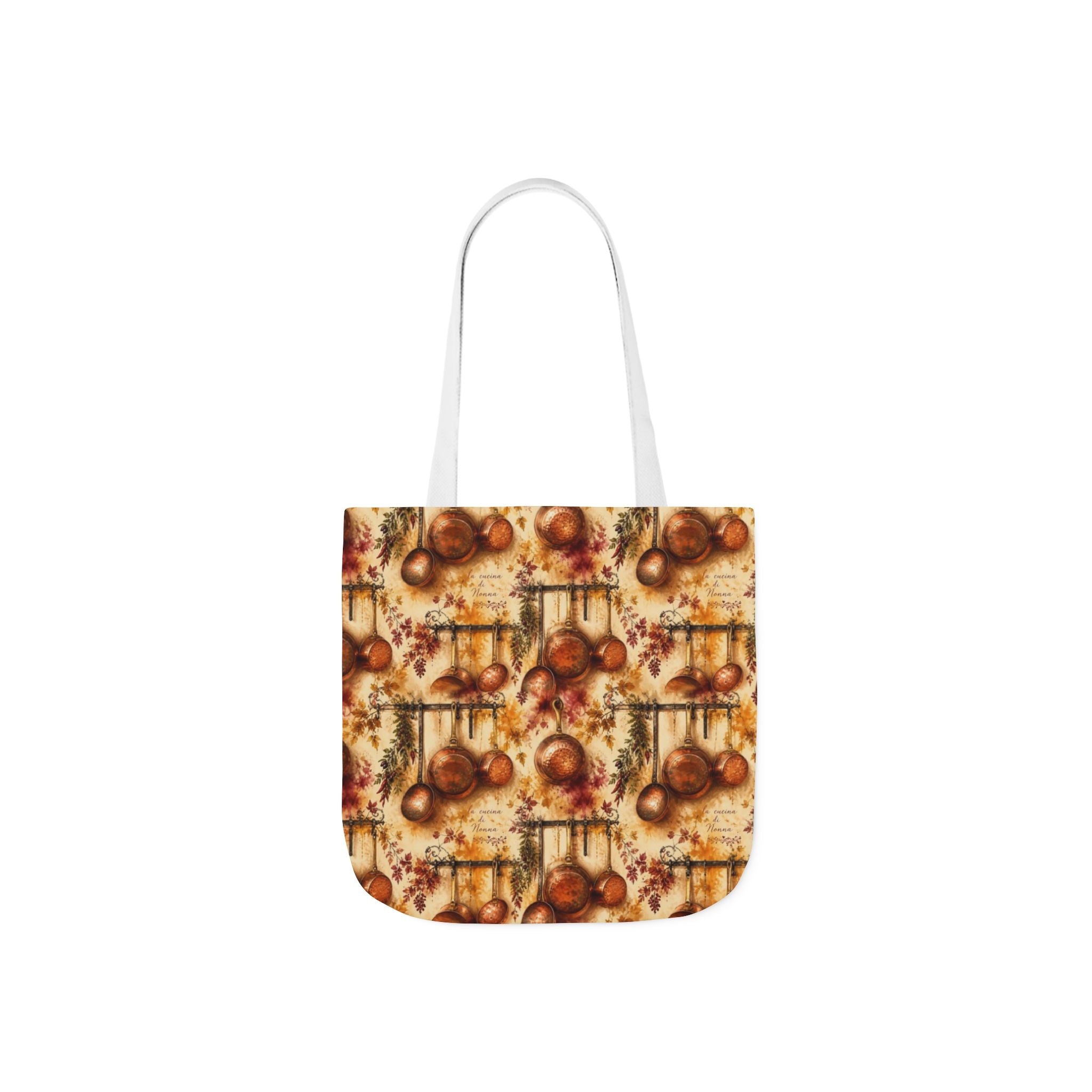 Copper Cookware Canvas Tote Bag Mediterranean Kitchen Watercolor Splash Design Italian Cottagecore Gift