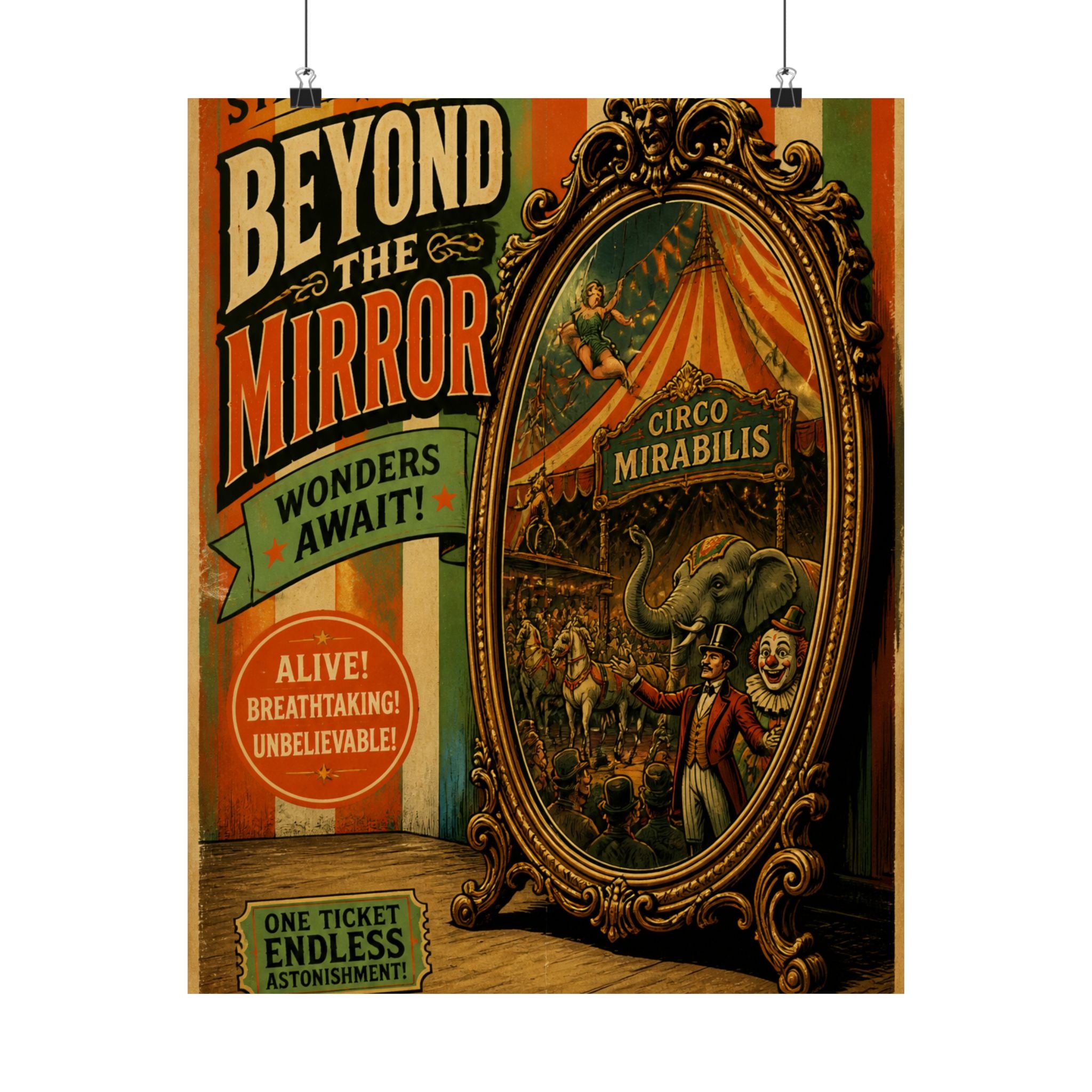 Vintage Mirror Circus Wall Art Poster 24×36 Vintage Circus Bedroom Decor Maximalist Print