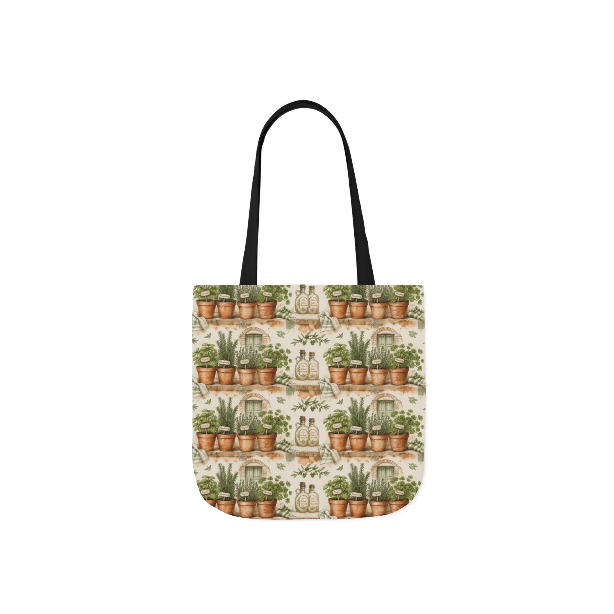 Terracotta Herb Pots Canvas Tote Bag Mediterranean Kitchen Watercolor Design Italian Cottagecore Gift