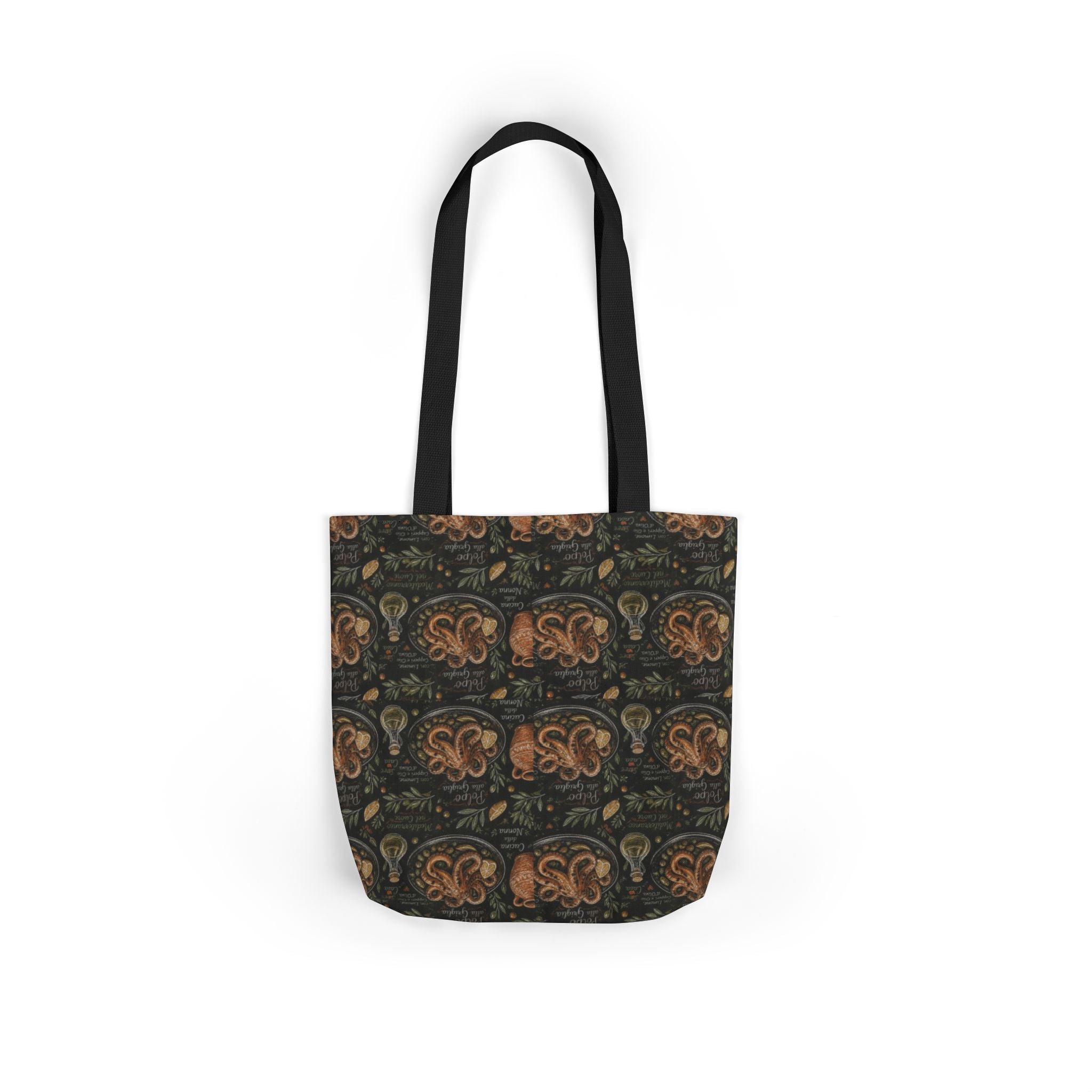 Grilled Octopus Canvas Tote Bag Mediterranean Kitchen Chalk Art Design Italian Cottagecore Gift