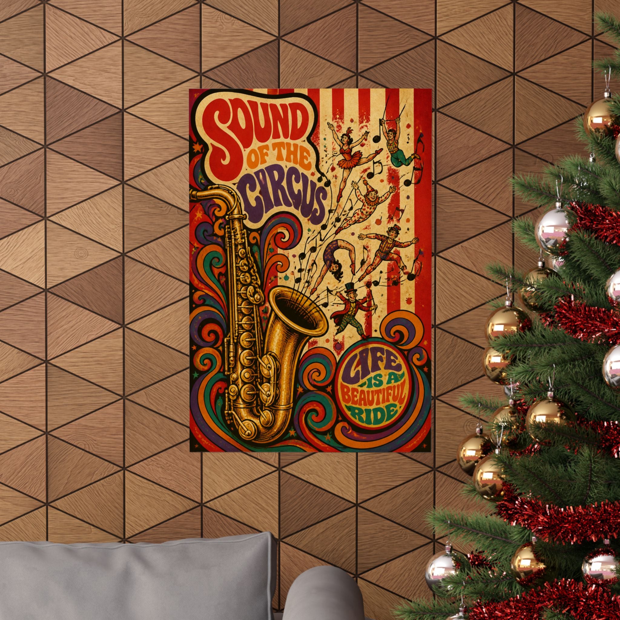Saxophone Music Circus Wall Art Poster 18×24 Psychedelic Cafe Decor Maximalist Print