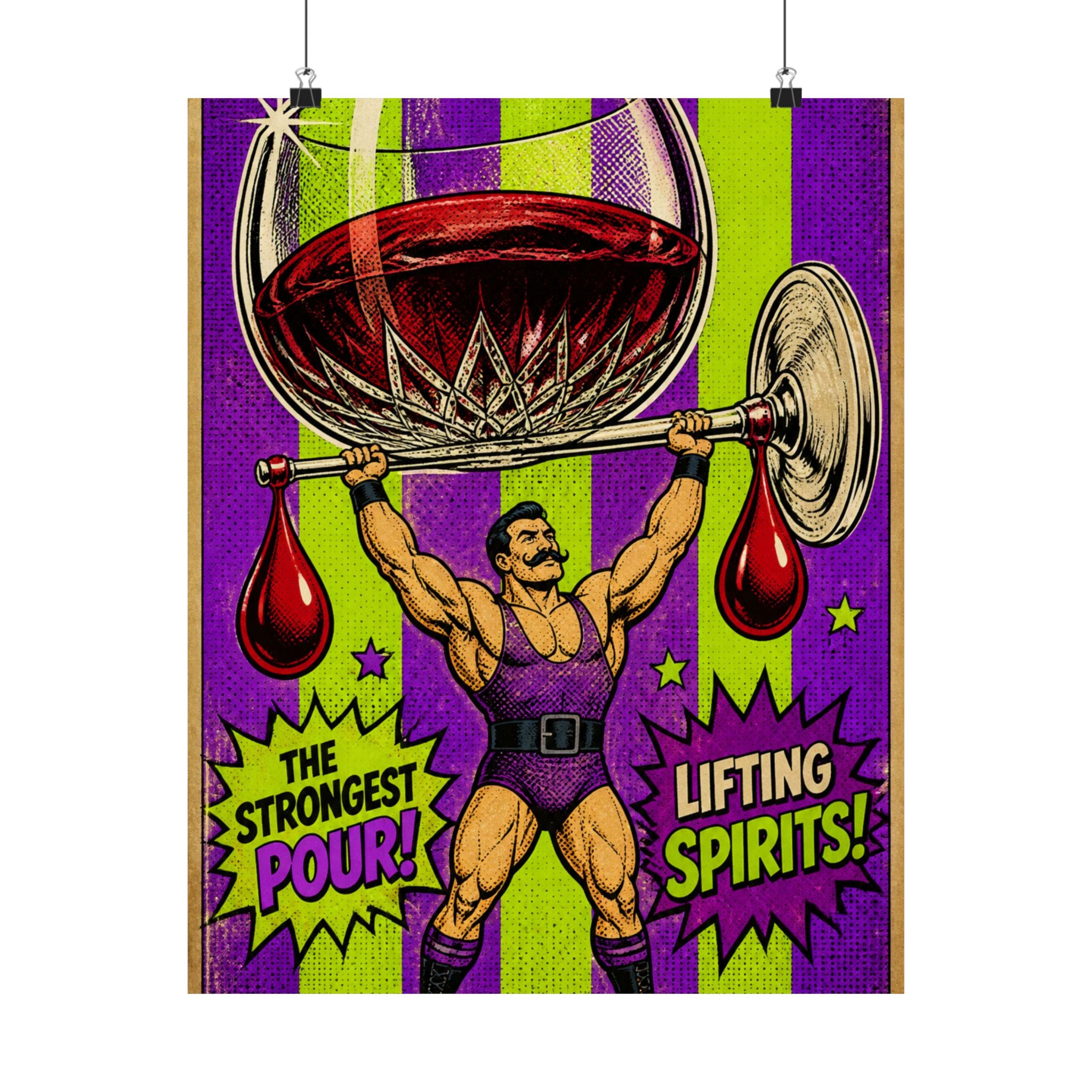 Wine Glass Strongman Wall Art Poster 24×36 Pop Art Restaurant Decor Maximalist Print
