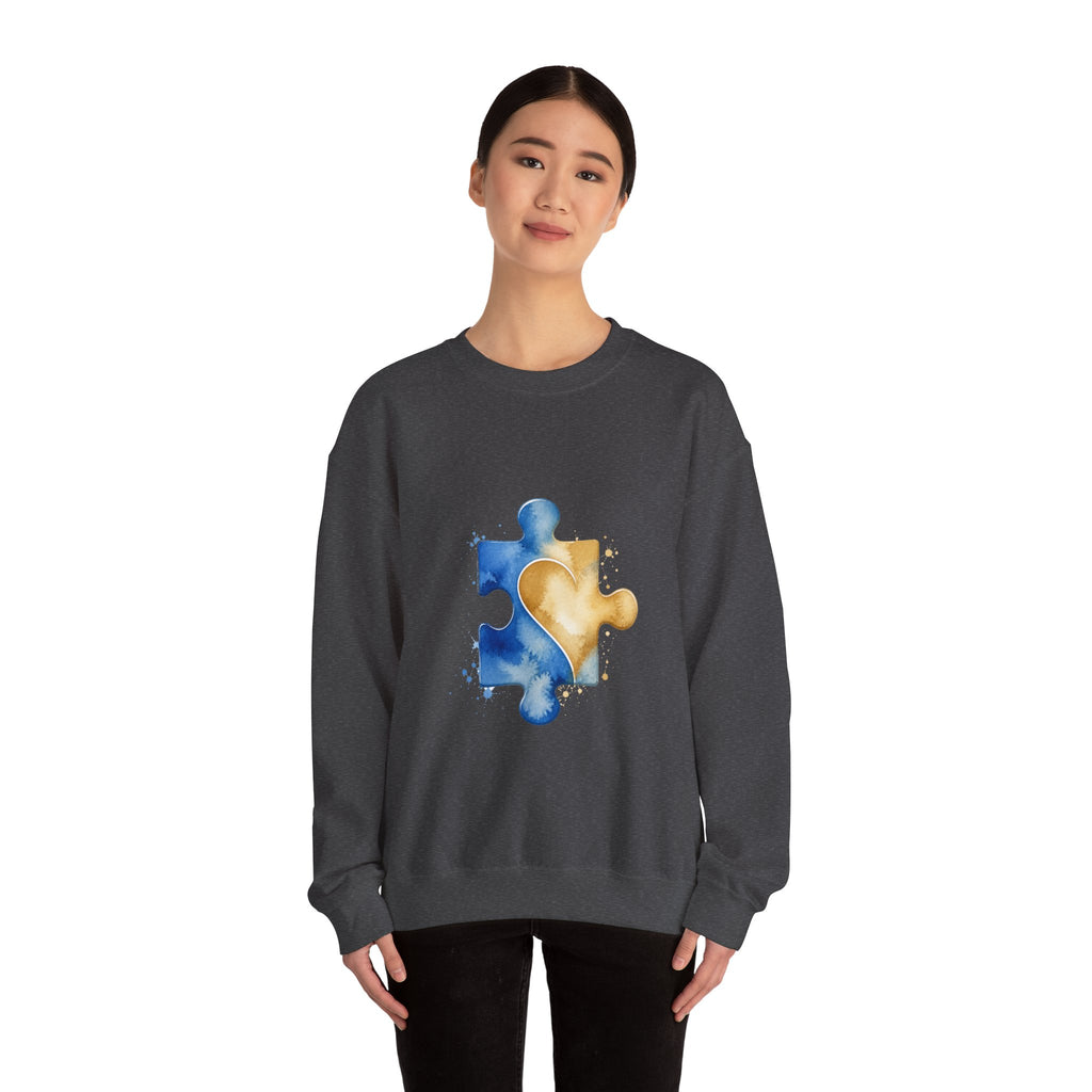 Matching Couple Sweatshirt - Puzzle Pieces Matching Couple Crewneck Sweatshirt Watercolor Art His Hers Engagement Gift - Design B