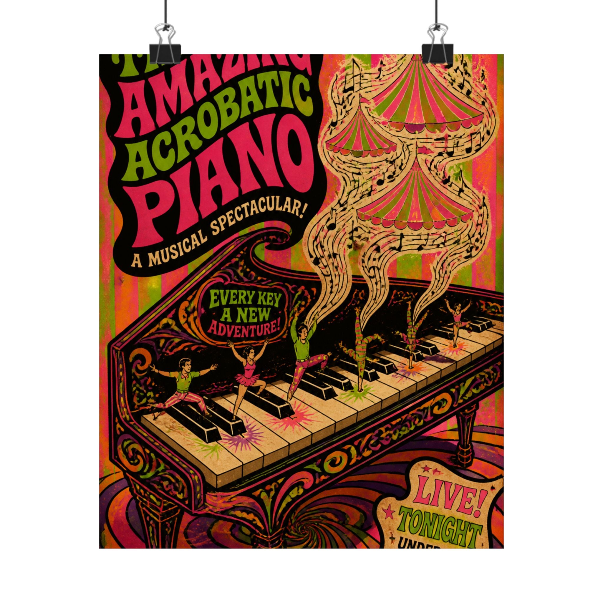 Grand Piano Acrobats Wall Art Poster 18×24 Psychedelic Cafe Decor Maximalist Print