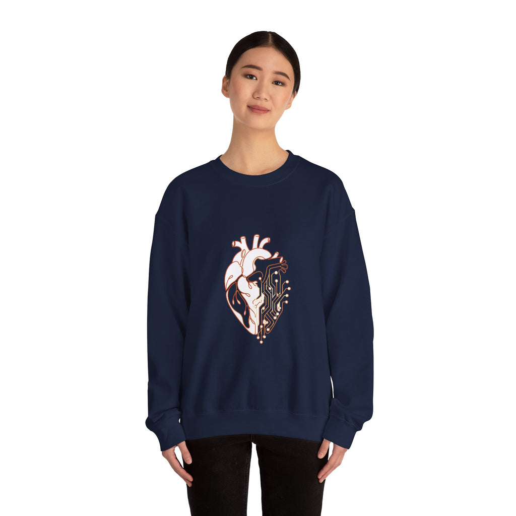 Matching Couple Sweatshirt - Robot & Heart Matching Couple Crewneck Sweatshirt Minimalist Art His Hers Valentine Gift - Design B