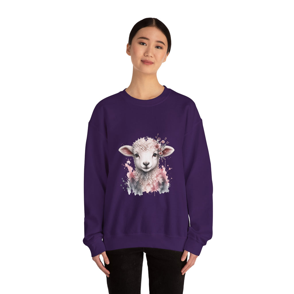 Matching Couple Sweatshirt - Lion & Lamb Matching Couple Crewneck Sweatshirt Watercolor Art His Hers Engagement Gift - Design B
