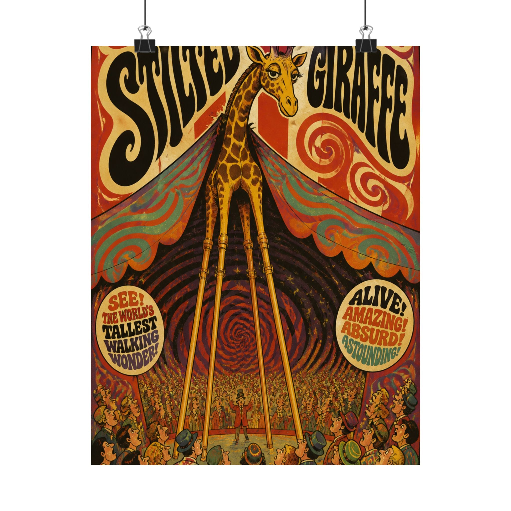 Giraffe on Stilts Wall Art Poster 18×24 Psychedelic Cafe Decor Maximalist Print