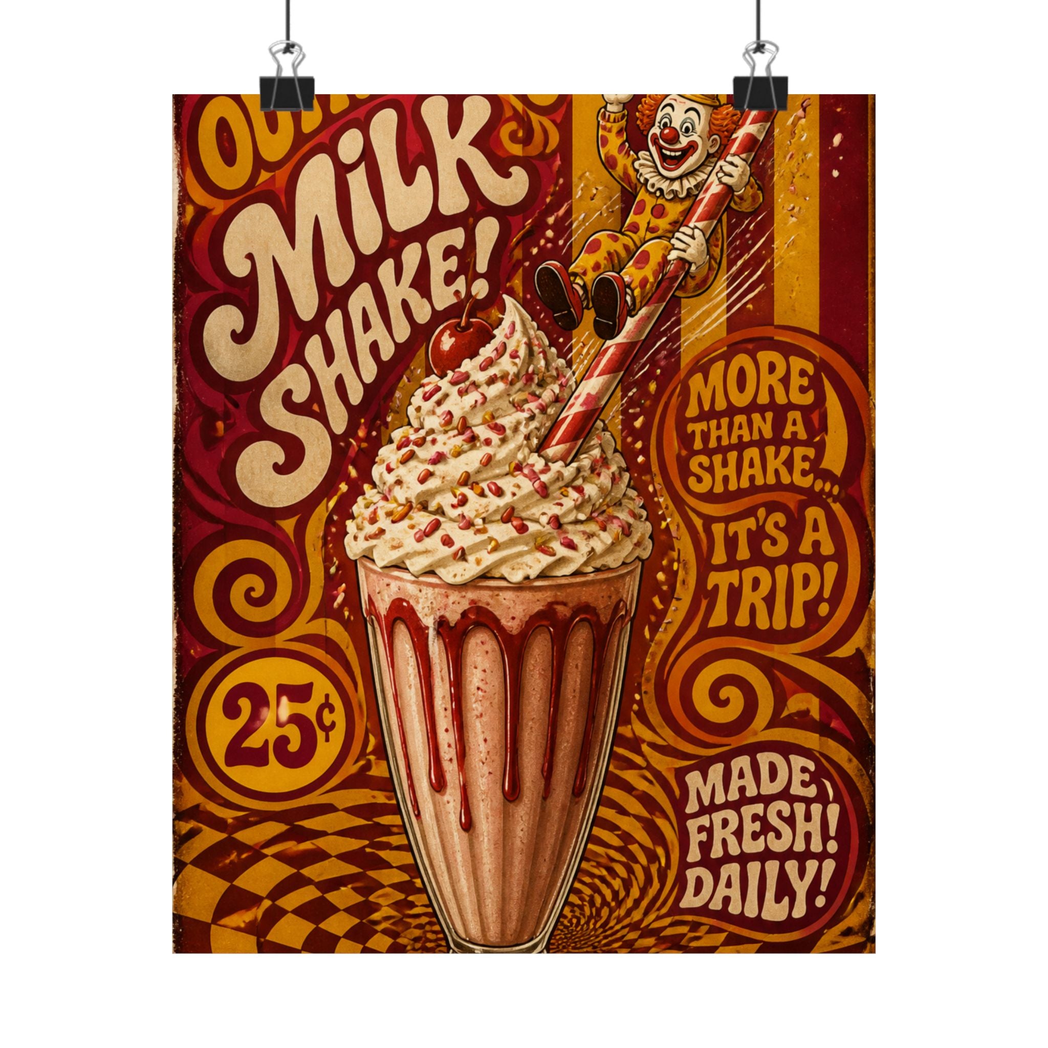 Milkshake Slide Clown Wall Art Poster 24×36 Psychedelic Dining Room Decor Maximalist Print