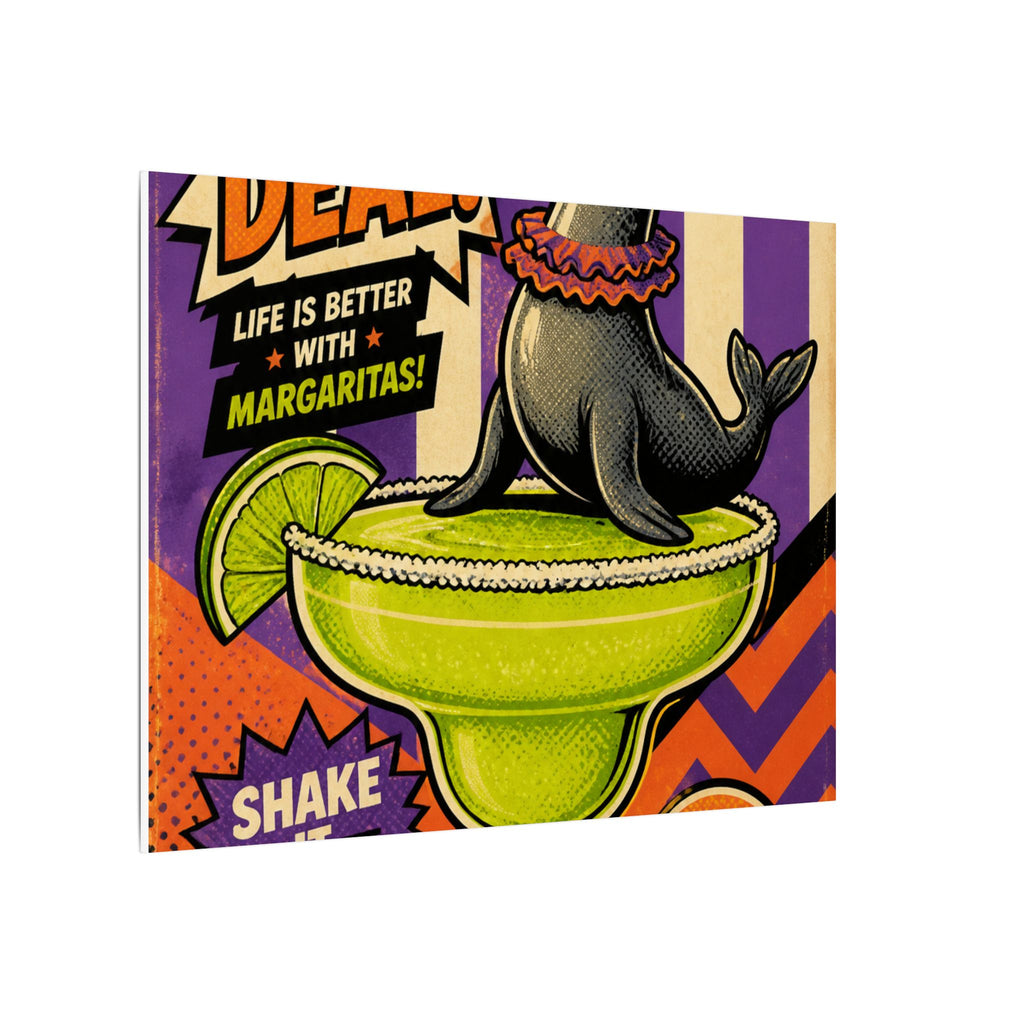 Margarita Balancing Seal Wall Art Canvas 24×36 Pop Art Restaurant Decor Maximalist Print