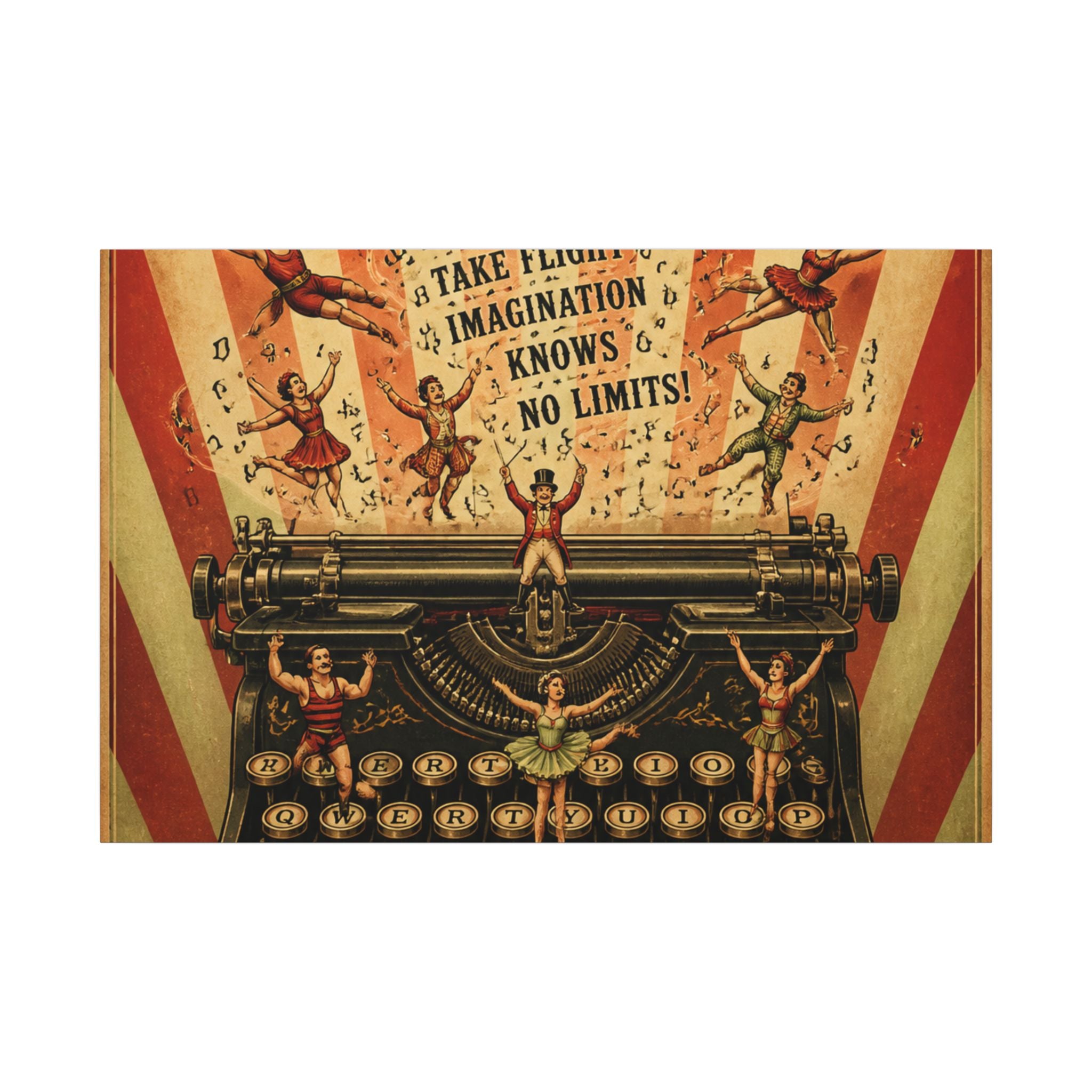 Typewriter Flying Letters Wall Art Canvas 16×20 Vintage Circus Kitchen Decor Maximalist Print