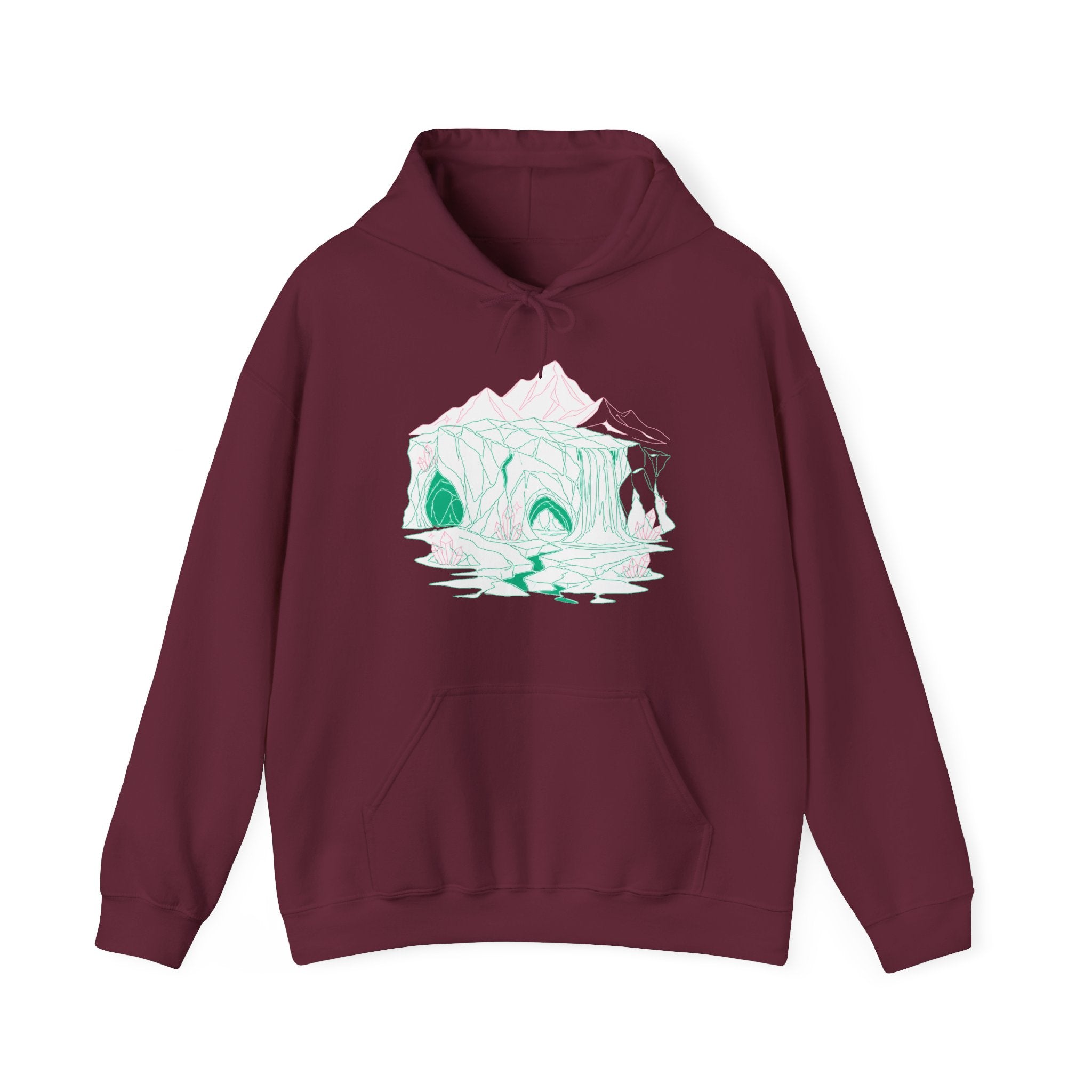 Matching Couple Sweatshirt - Volcano & Glacier Matching Couple Hooded Sweatshirt Minimalist Art His Hers Valentine Gift - Design B