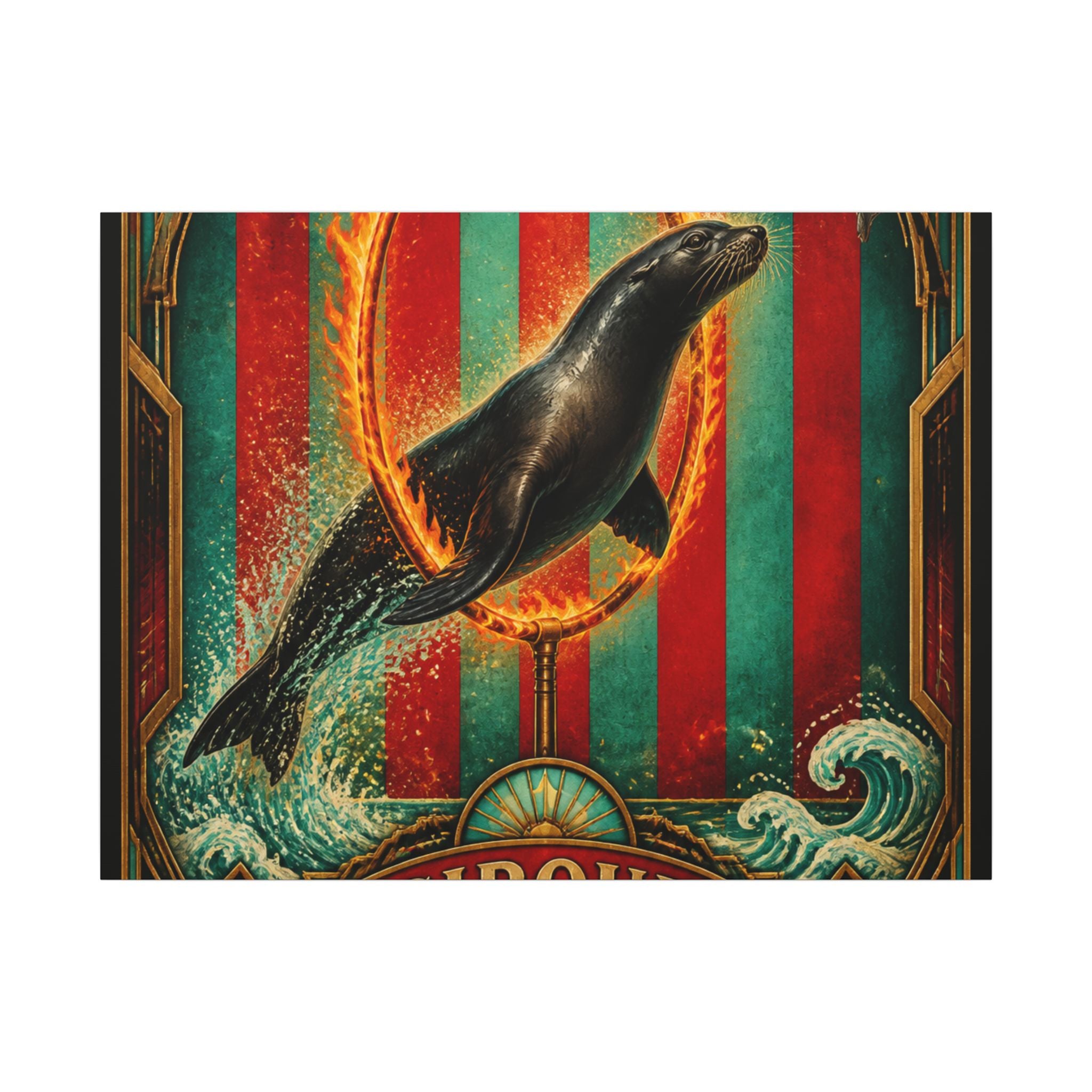Seal Fire Hoop Wall Art Canvas 24×36 Art Deco Bar Area Decor Maximalist Print