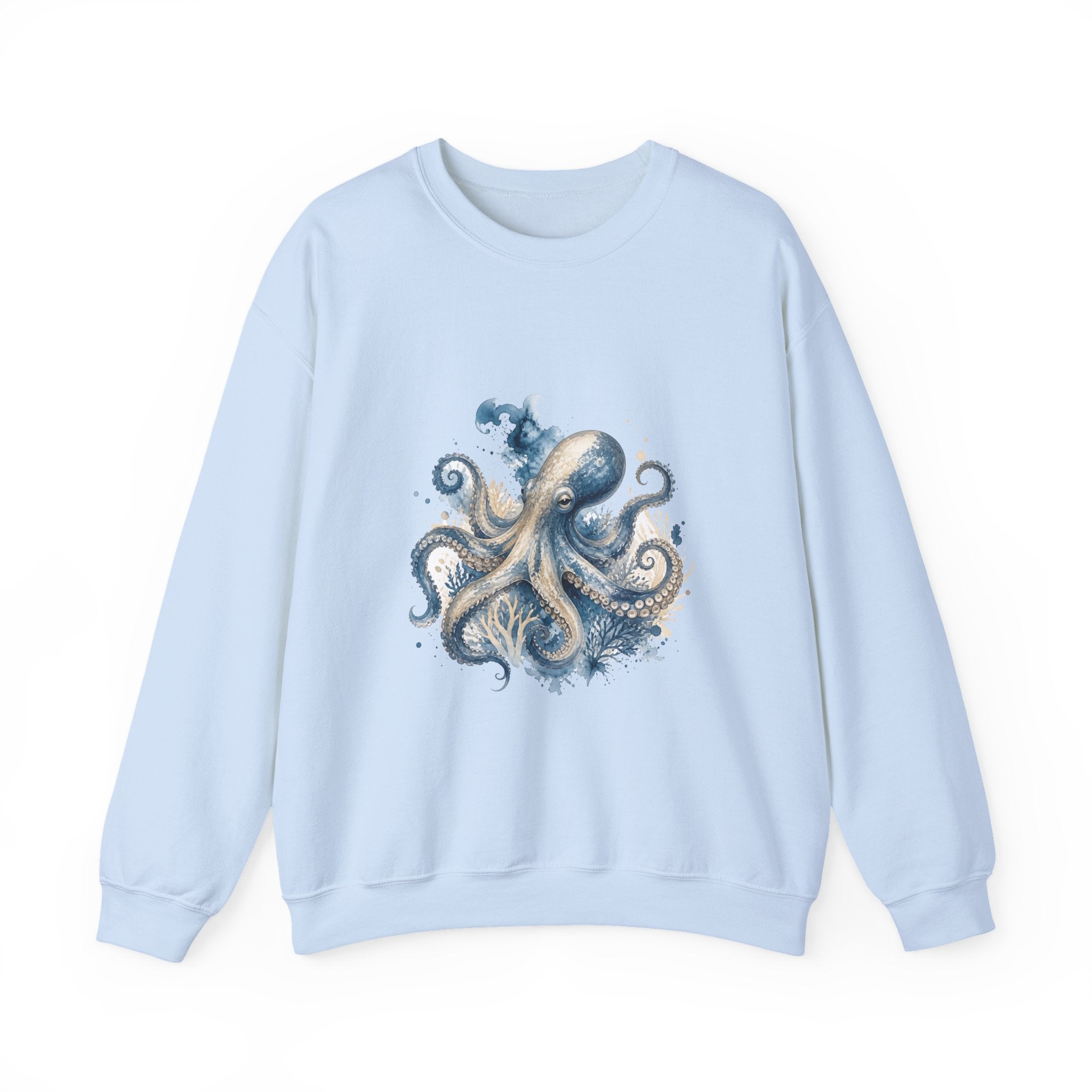 Matching Couple Sweatshirt - Octopus & Jellyfish Matching Couple Crewneck Sweatshirt Watercolor Art His Hers Engagement Gift - Design A