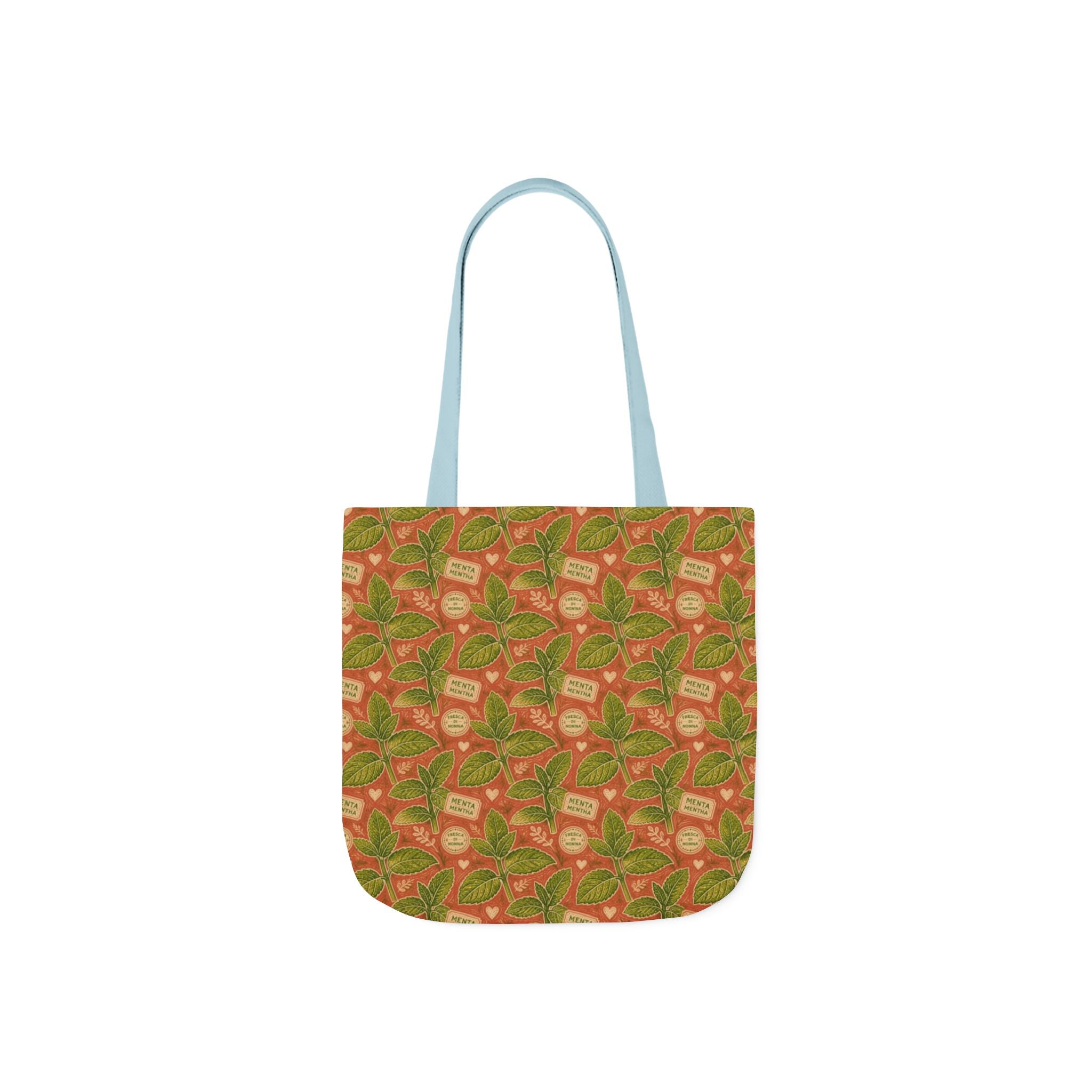 Fresh Mint Leaves Canvas Tote Bag Mediterranean Kitchen Linocut Design Italian Cottagecore Gift
