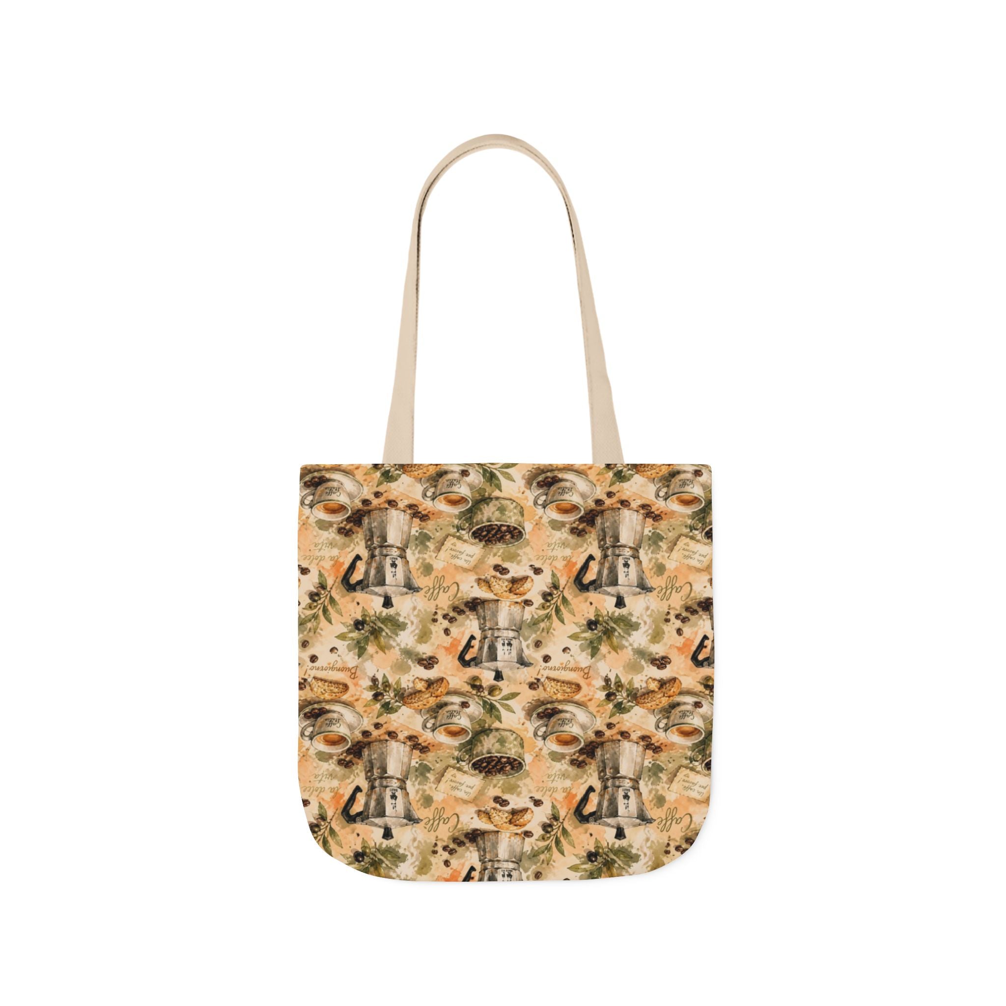 Espresso Moka Pot Canvas Tote Bag Mediterranean Kitchen Watercolor Splash Design Italian Cottagecore Gift