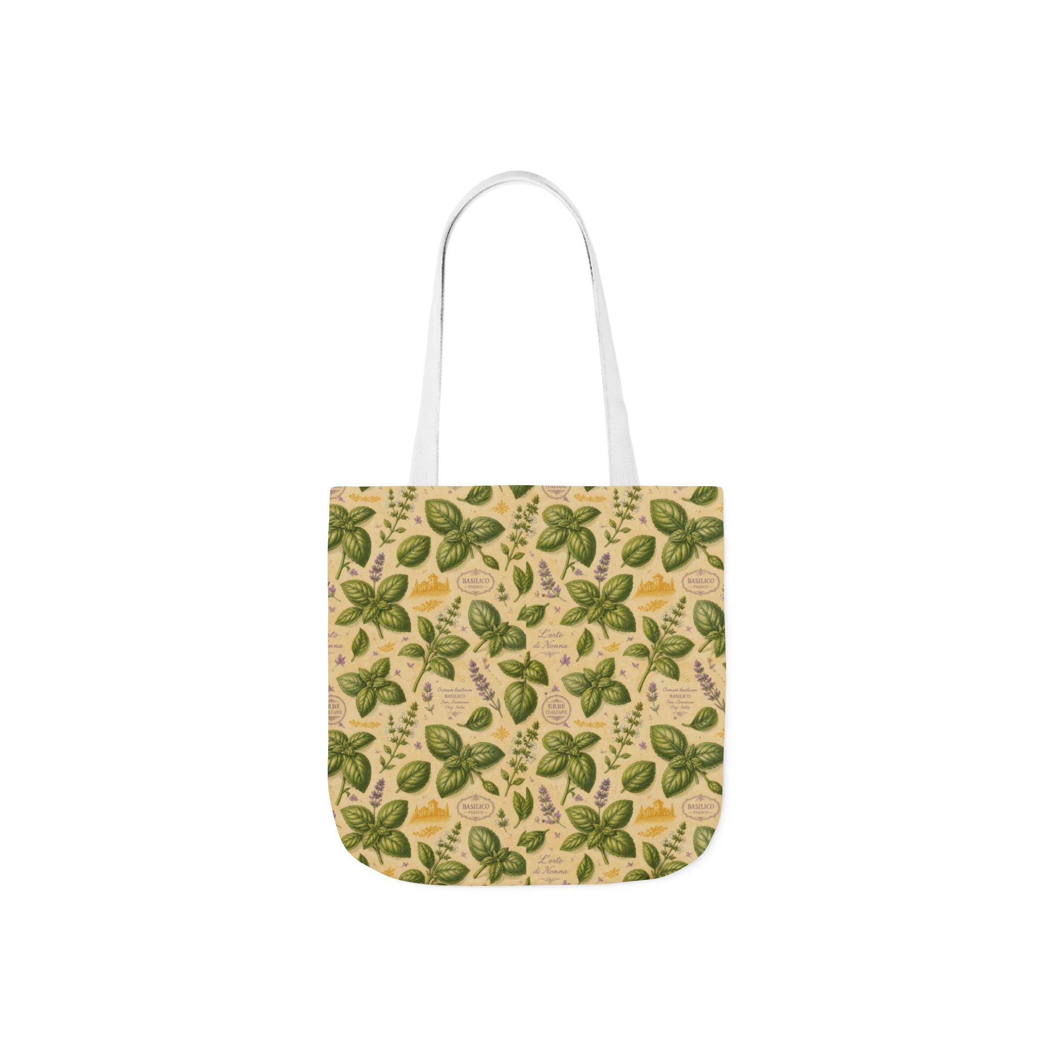 Fresh Basil Leaves Canvas Tote Bag Mediterranean Kitchen Botanical Design Italian Cottagecore Gift