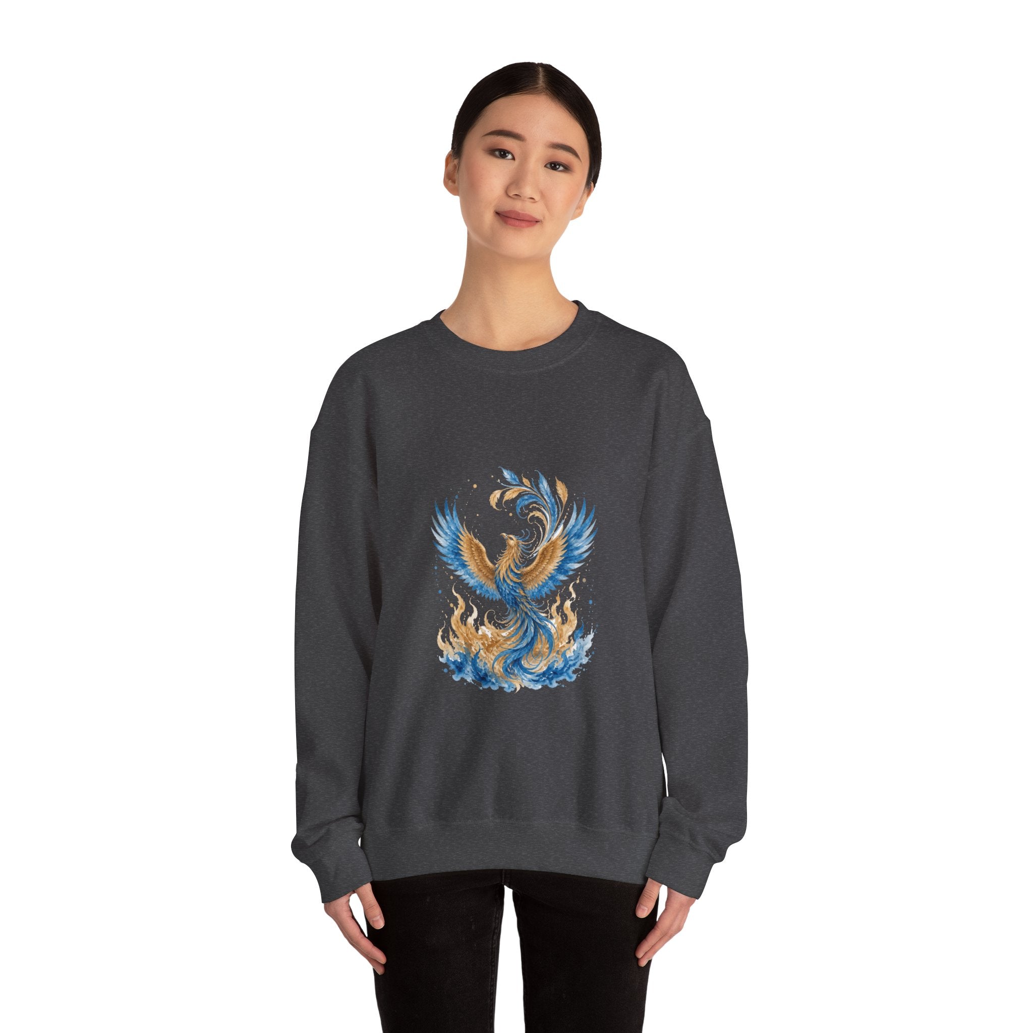 Matching Couple Sweatshirt - Dragon & Phoenix Matching Couple Premium Fleece Sweatshirt Watercolor Art His Hers Birthday Gift - Design B
