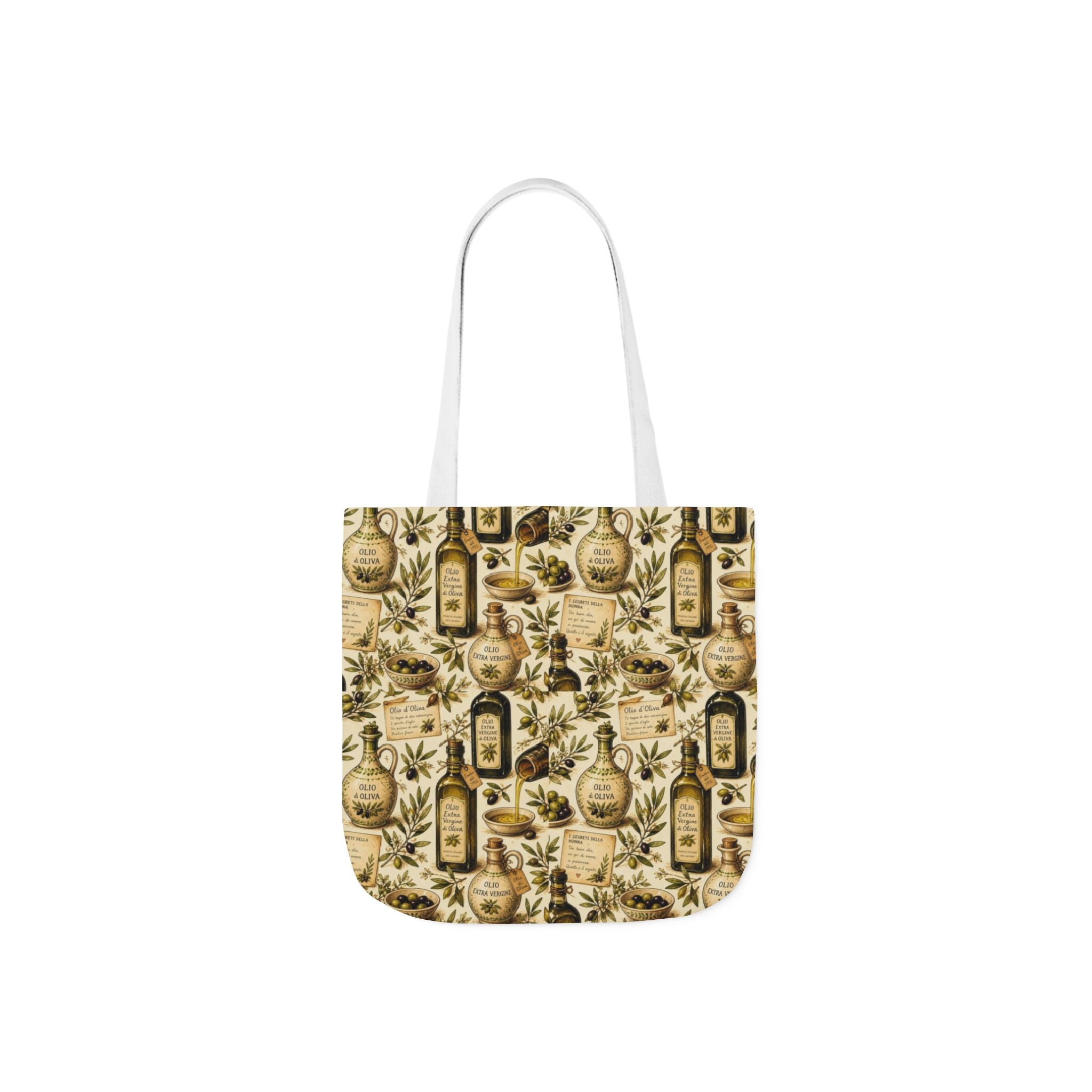 Olive Oil Bottles Canvas Tote Bag Mediterranean Kitchen Watercolor Design Italian Cottagecore Gift