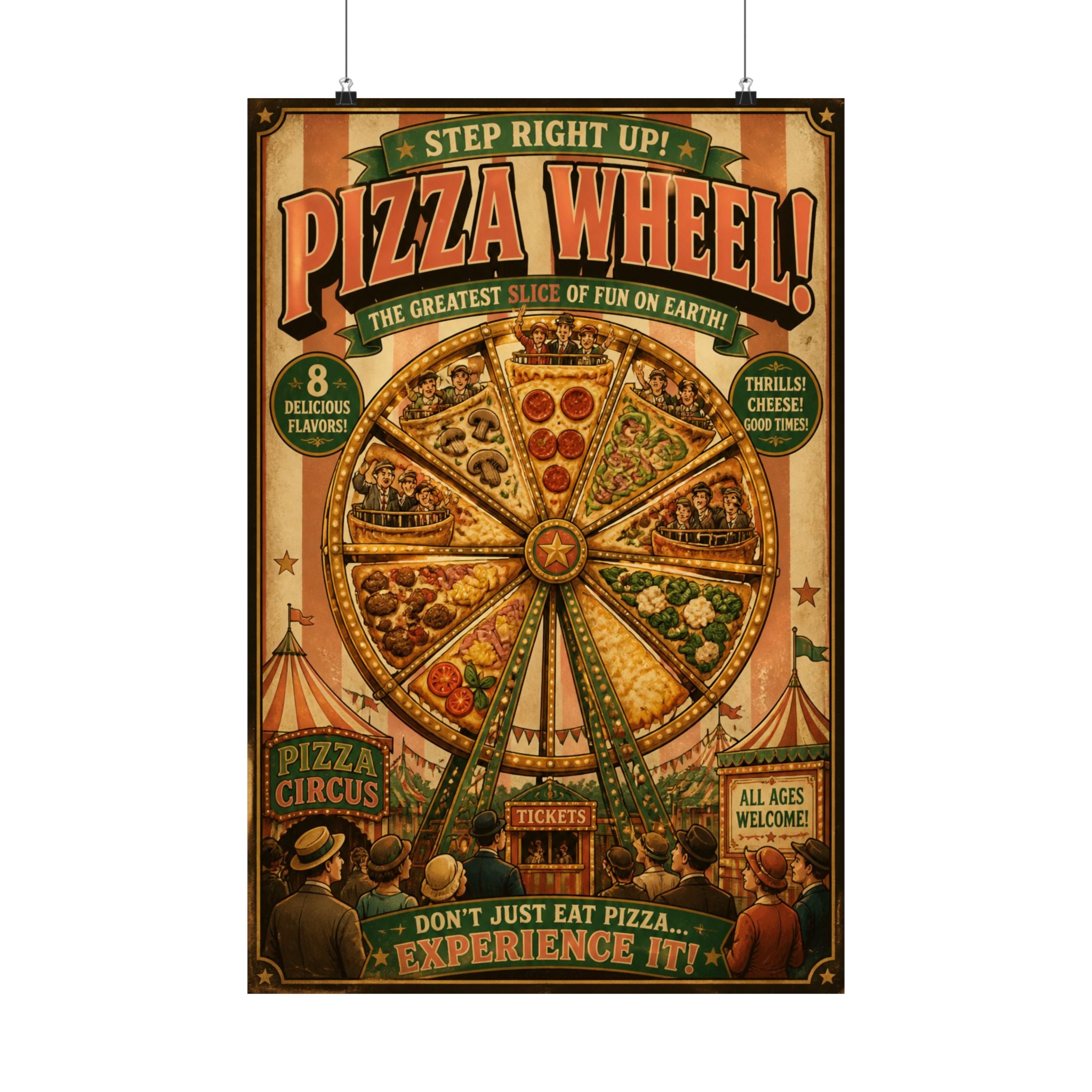 Pizza Ferris Wheel Wall Art Poster 24×36 Vintage Circus Bedroom Decor Maximalist Print