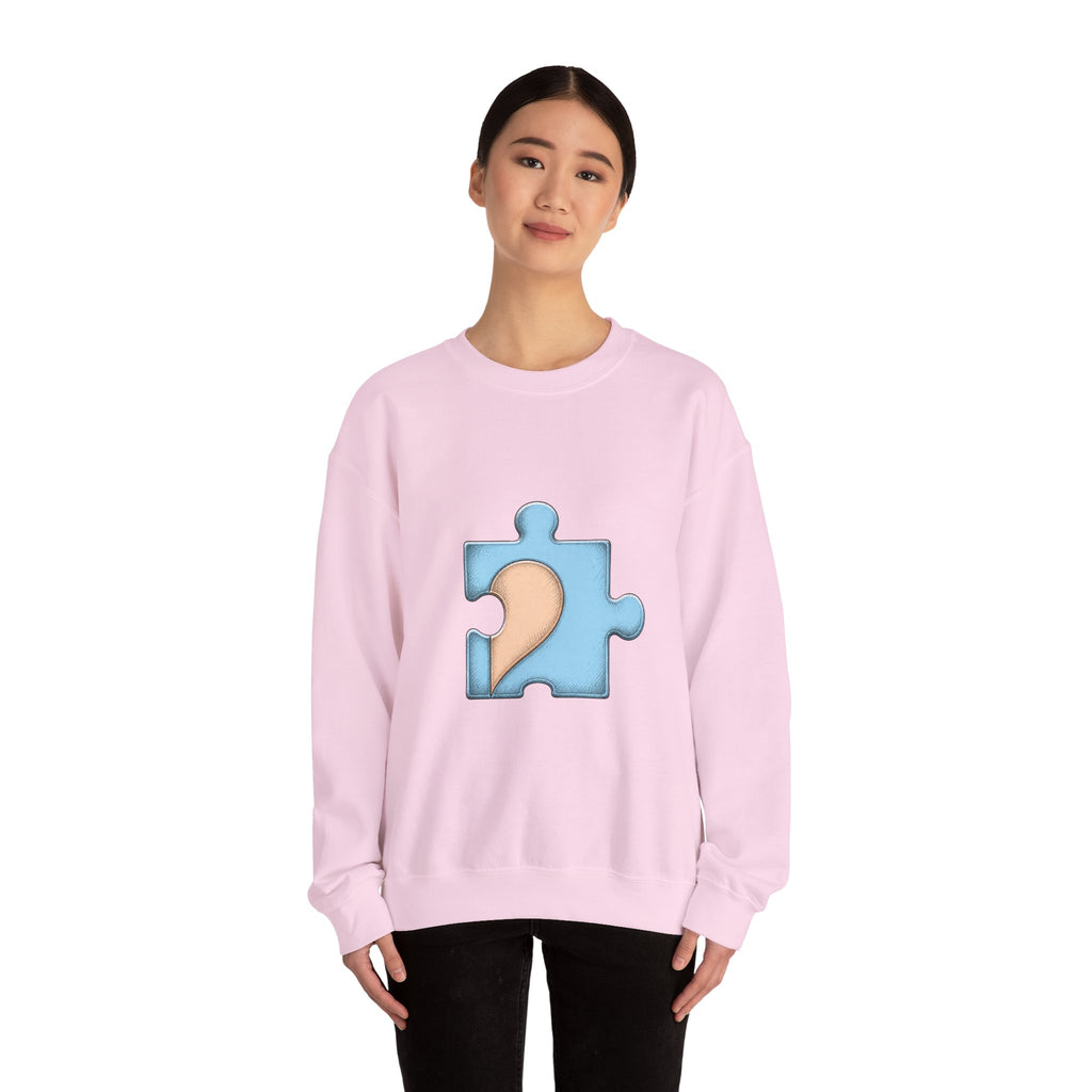 Matching Couple Sweatshirt - Puzzle Pieces Matching Couple Crewneck Sweatshirt Hand-Drawn Art His Hers Best Friend Gift - Design B