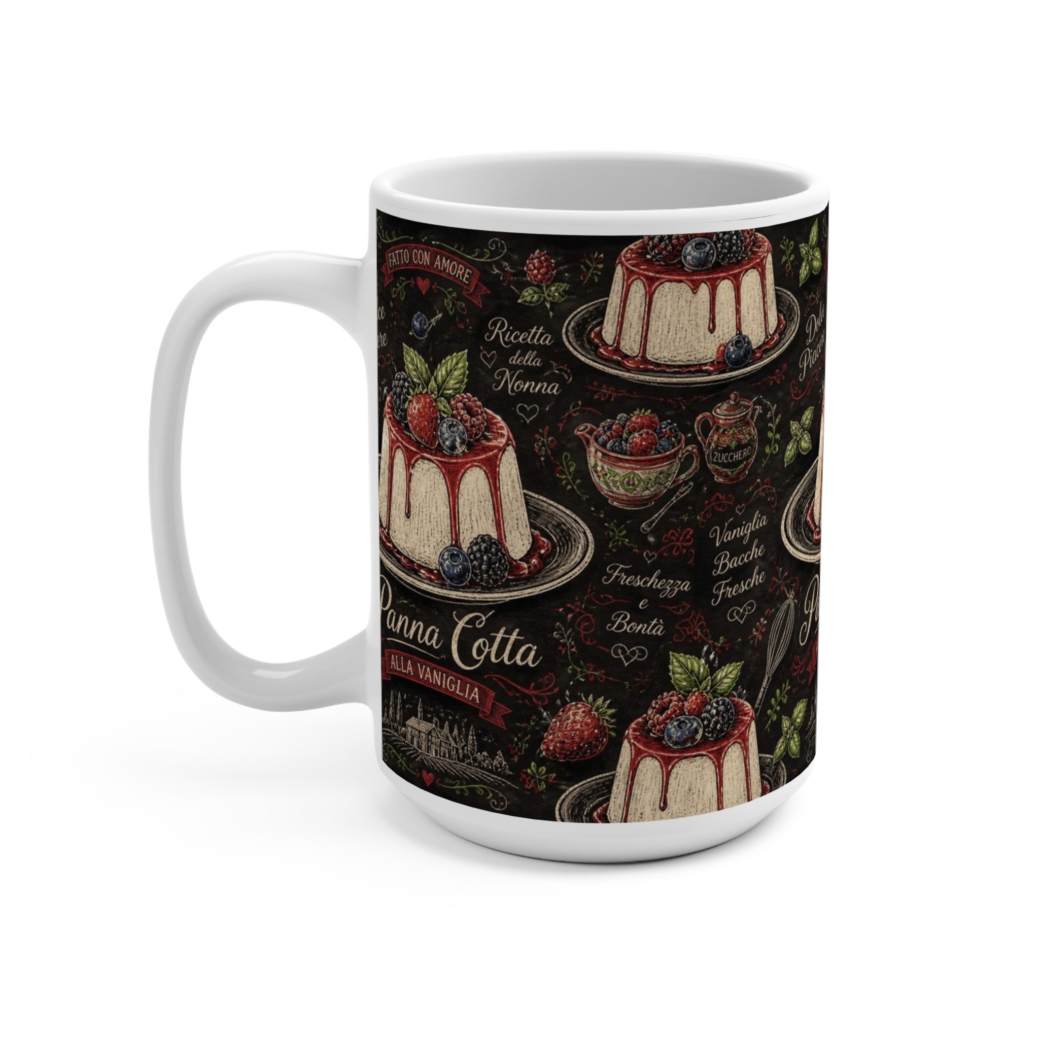 Panna Cotta 15oz Ceramic Mug Mediterranean Kitchen Chalk Art Design Italian Cottagecore Gift