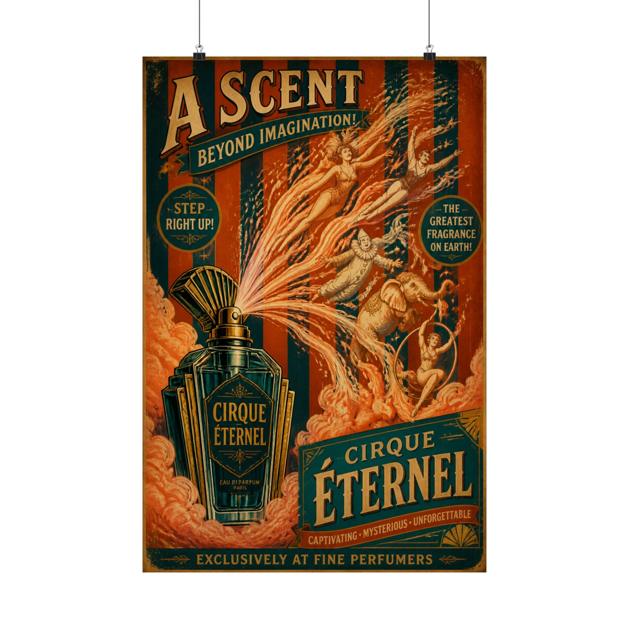 Perfume Bottle Fountain Wall Art Poster 24×36 Vintage Circus Bedroom Decor Maximalist Print