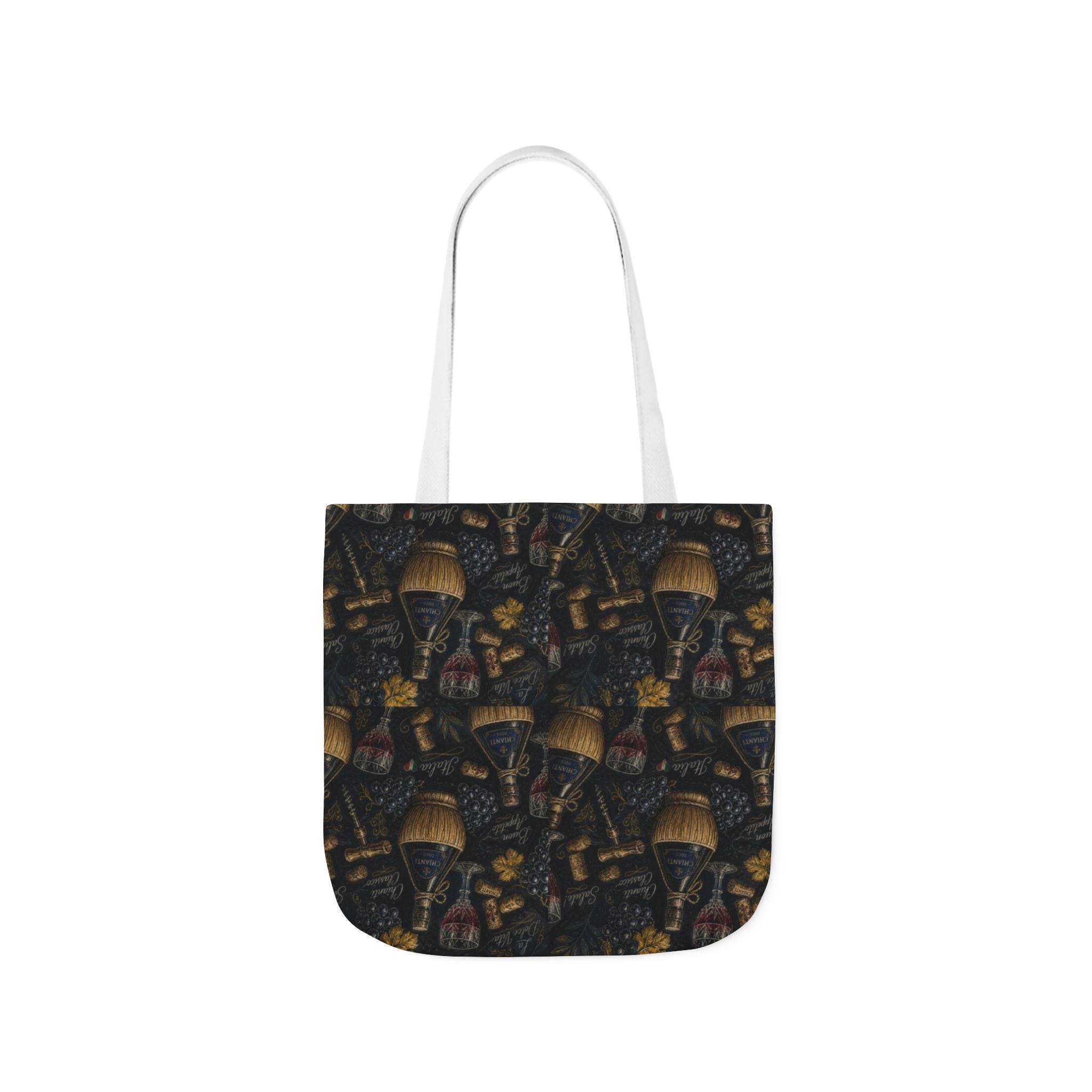 Wine Bottles & Glasses Canvas Tote Bag Mediterranean Kitchen Chalk Art Design Italian Cottagecore Gift