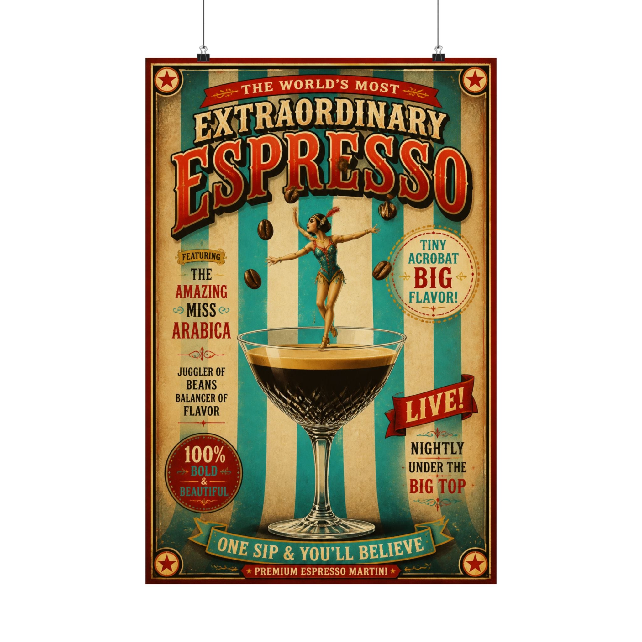 Espresso Martini Acrobat Wall Art Poster 24×36 Vintage Circus Bedroom Decor Maximalist Print