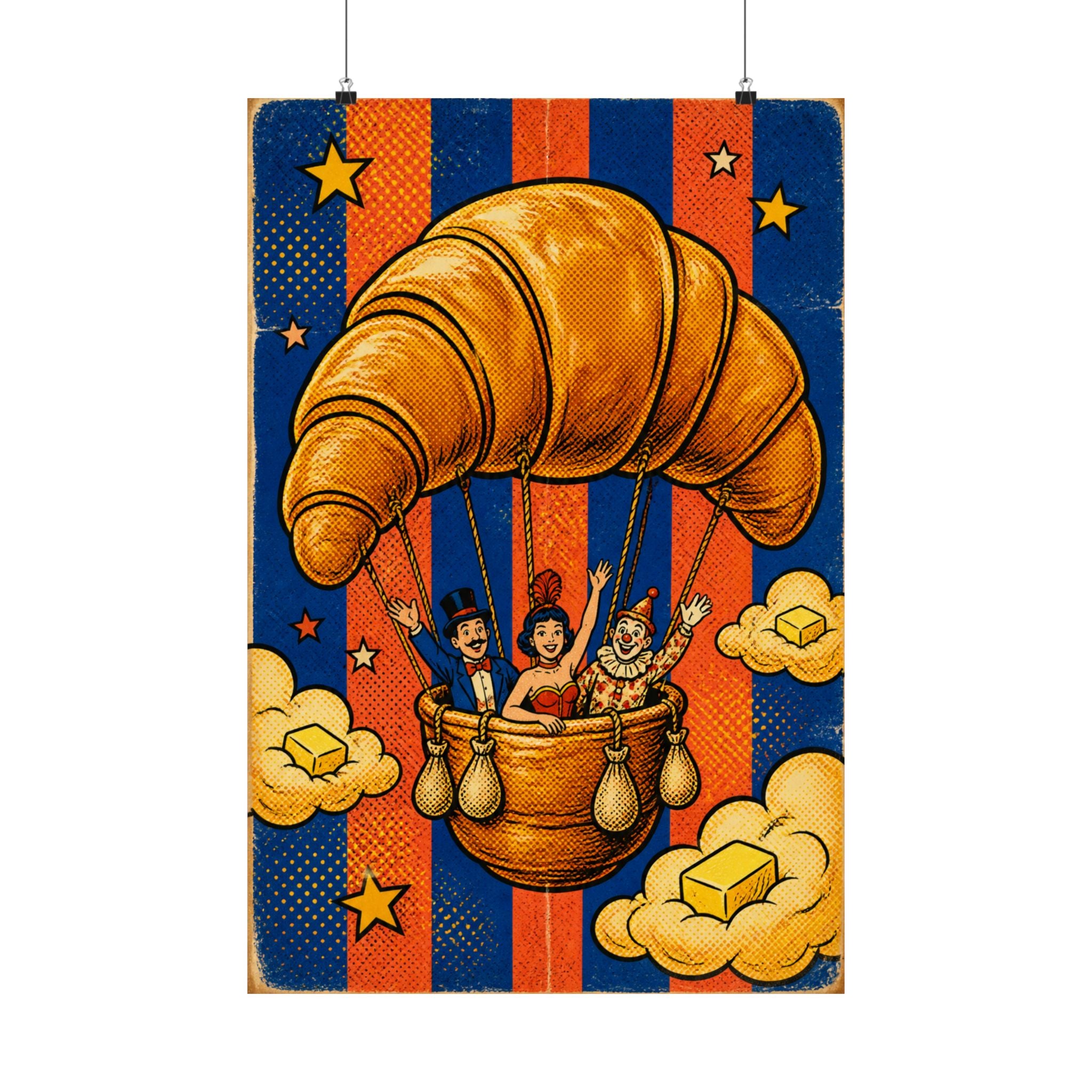 Croissant Hot Air Balloon Wall Art Poster 24×36 Pop Art Restaurant Decor Maximalist Print