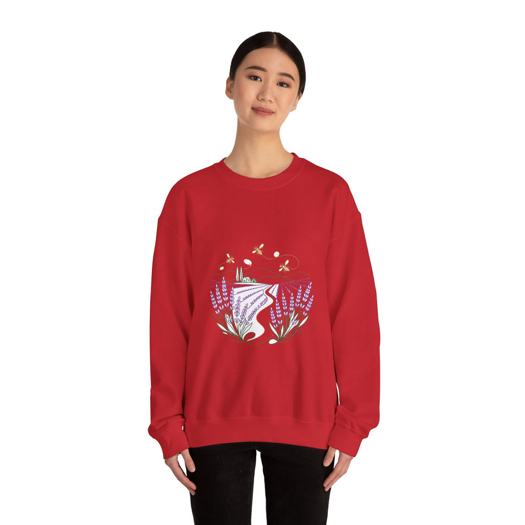 Matching Couple Sweatshirt - Lavender Fields & Canyon Matching Couple Premium Fleece Sweatshirt Minimalist Art His Hers Christmas Gift - Design A