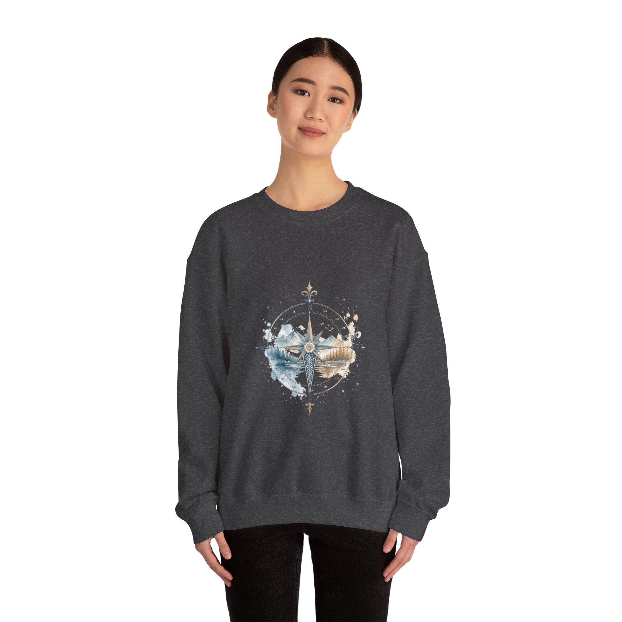 Matching Couple Sweatshirt - Compass North & South Matching Couple Crewneck Sweatshirt Watercolor Art His Hers Engagement Gift - Design B