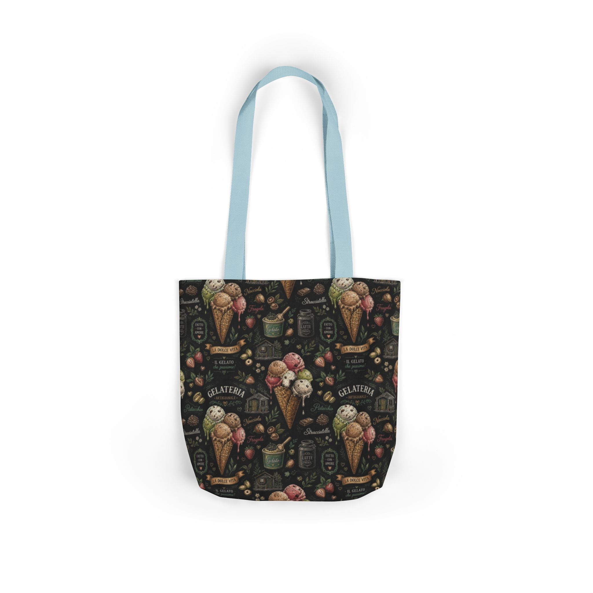 Gelato Scoops Canvas Tote Bag Mediterranean Kitchen Chalk Art Design Italian Cottagecore Gift