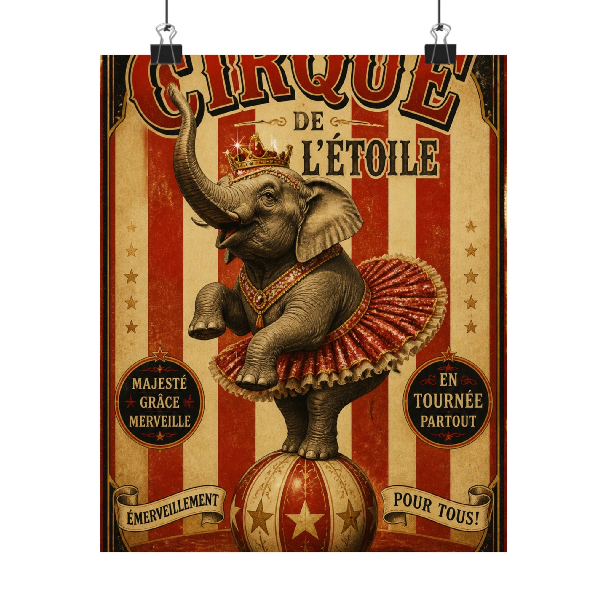 Elephant on Ball Wall Art Poster 18×24 Vintage Circus Kitchen Decor Maximalist Print
