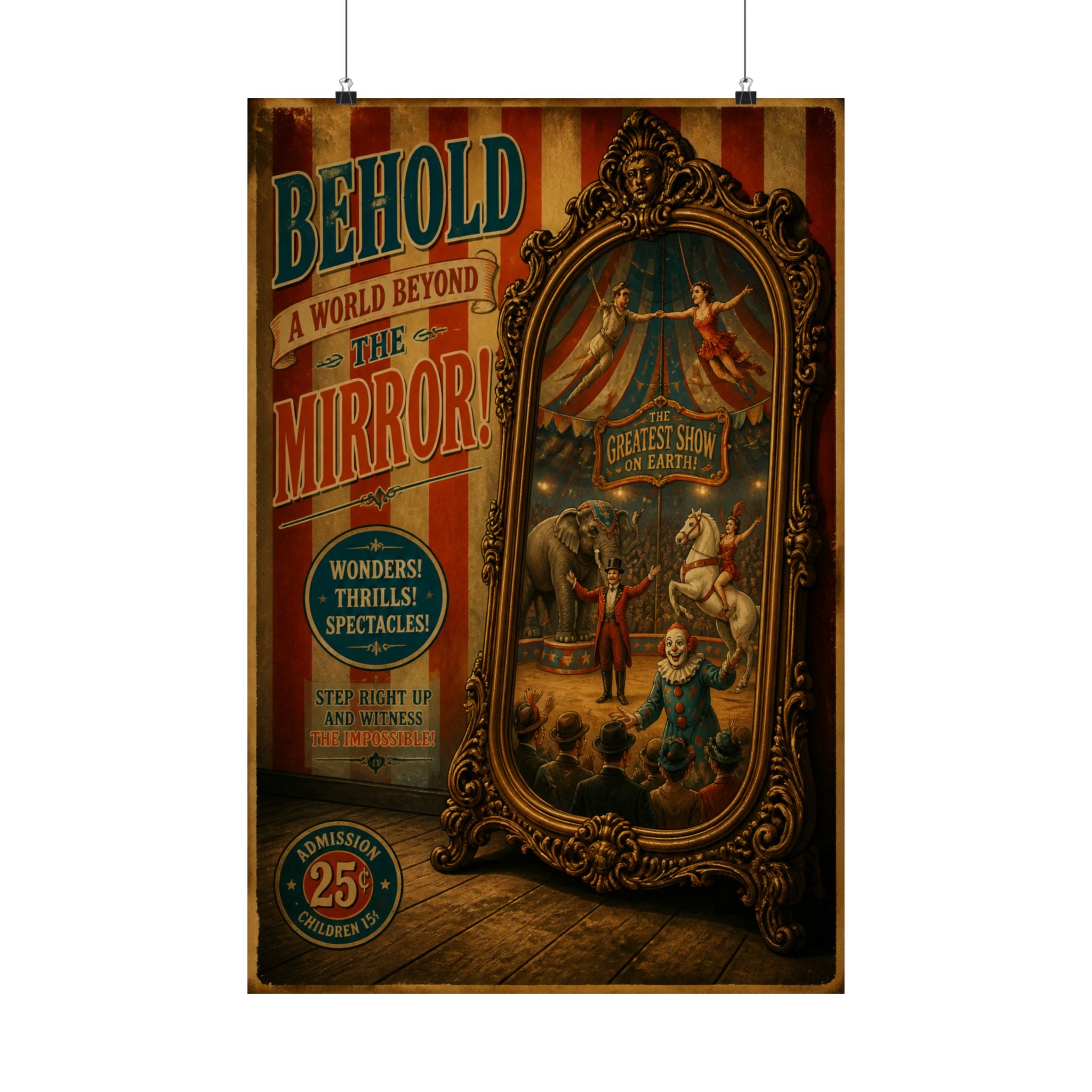 Vintage Mirror Circus Wall Art Poster 18×24 Vintage Circus Kitchen Decor Maximalist Print