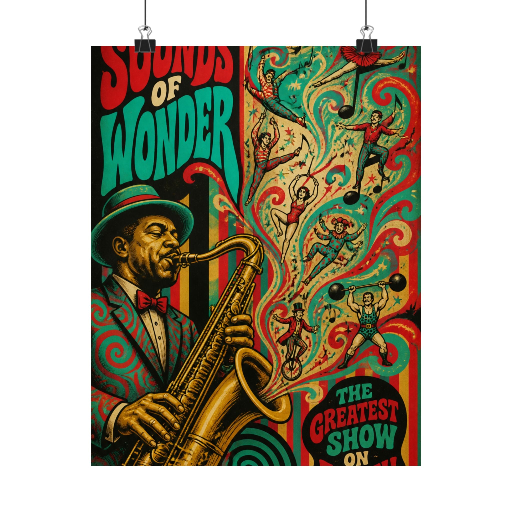 Saxophone Music Circus Wall Art Poster 24×36 Psychedelic Dining Room Decor Maximalist Print