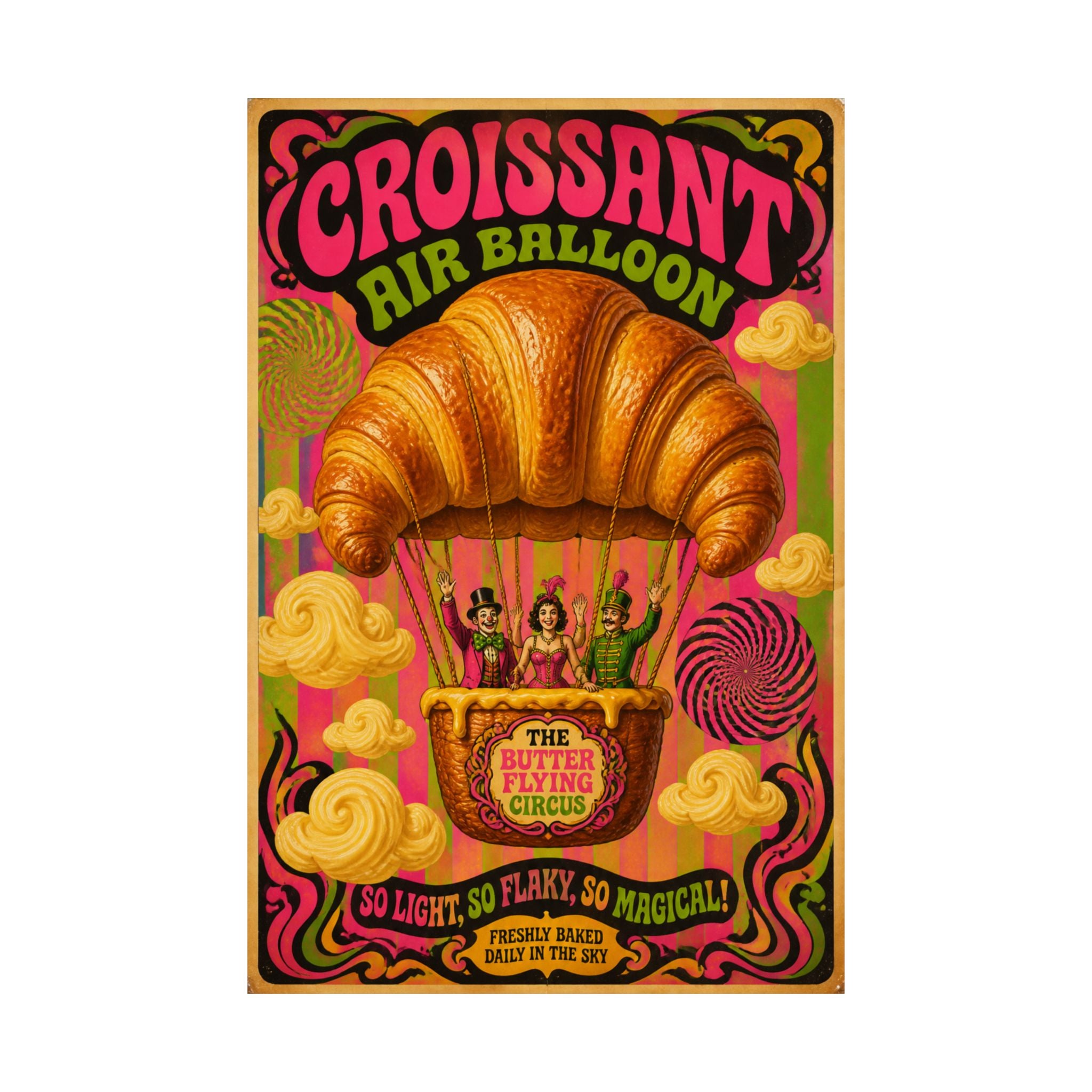 Croissant Hot Air Balloon Wall Art Poster 24×36 Psychedelic Dining Room Decor Maximalist Print