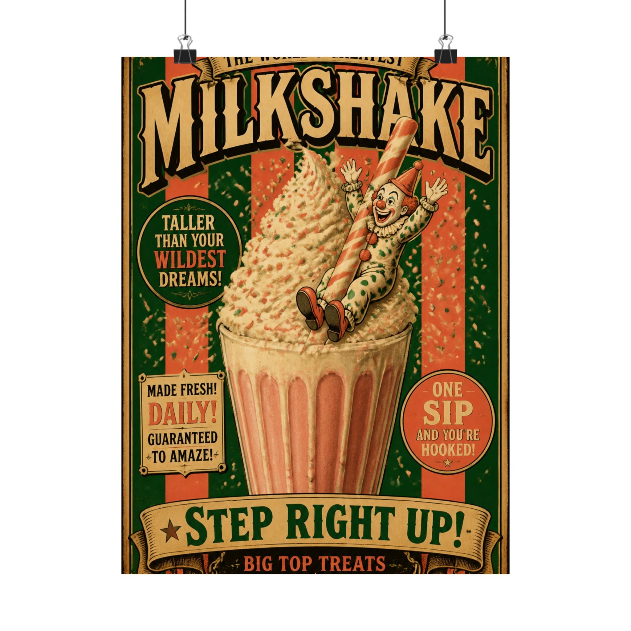 Milkshake Slide Clown Wall Art Poster 18×24 Vintage Circus Kitchen Decor Maximalist Print
