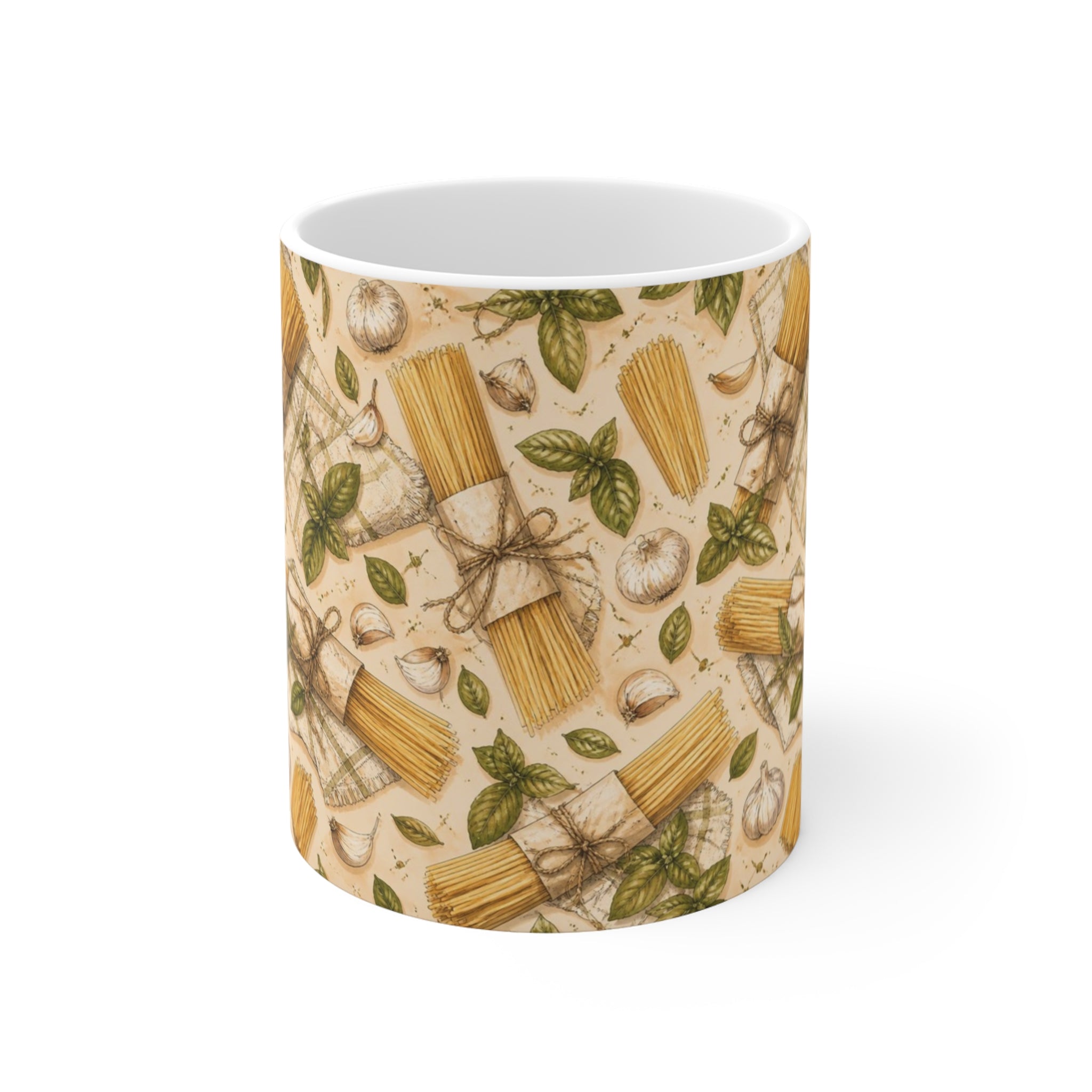 Spaghetti Bundle 11oz Ceramic Mug Mediterranean Kitchen Watercolor Design Italian Cottagecore Gift