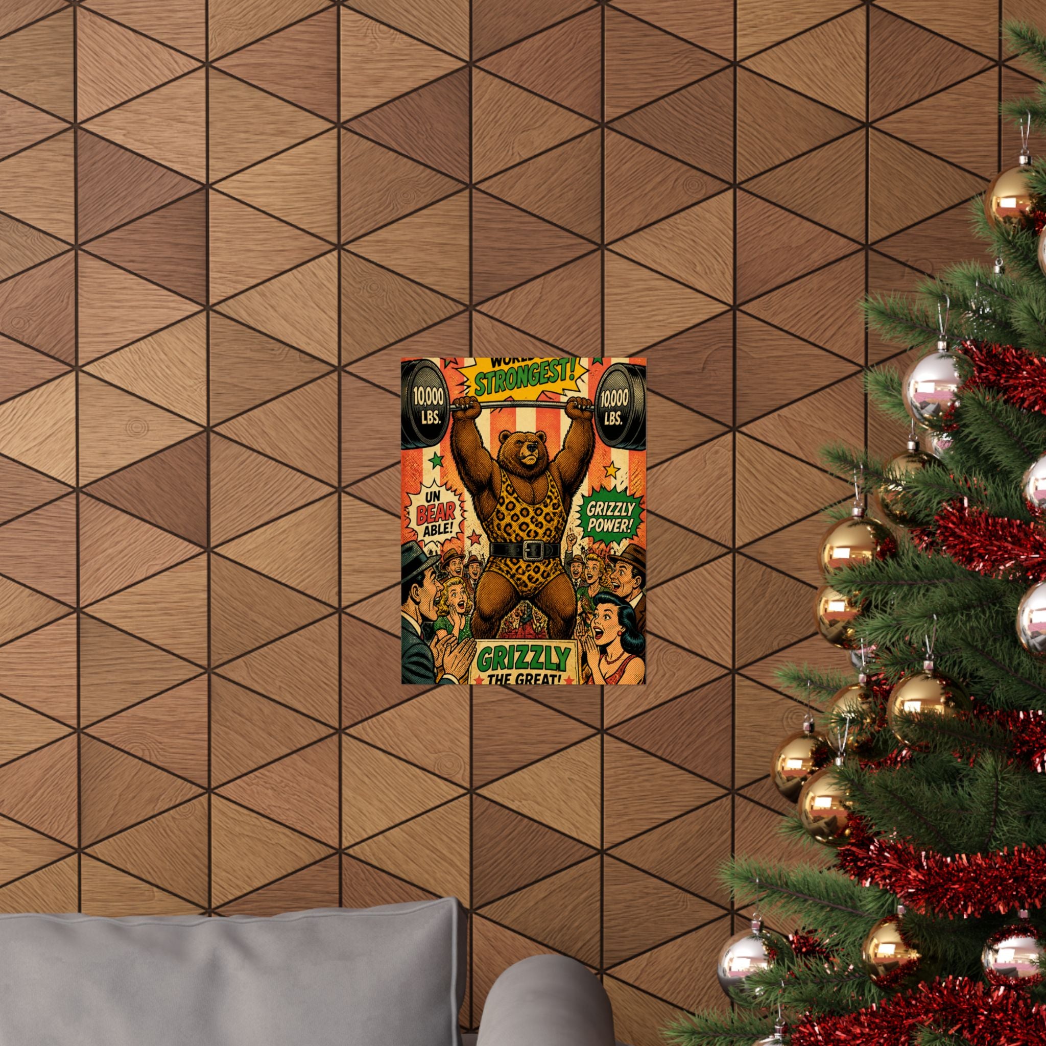 Strongman Bear Wall Art Poster 24×36 Pop Art Restaurant Decor Maximalist Print