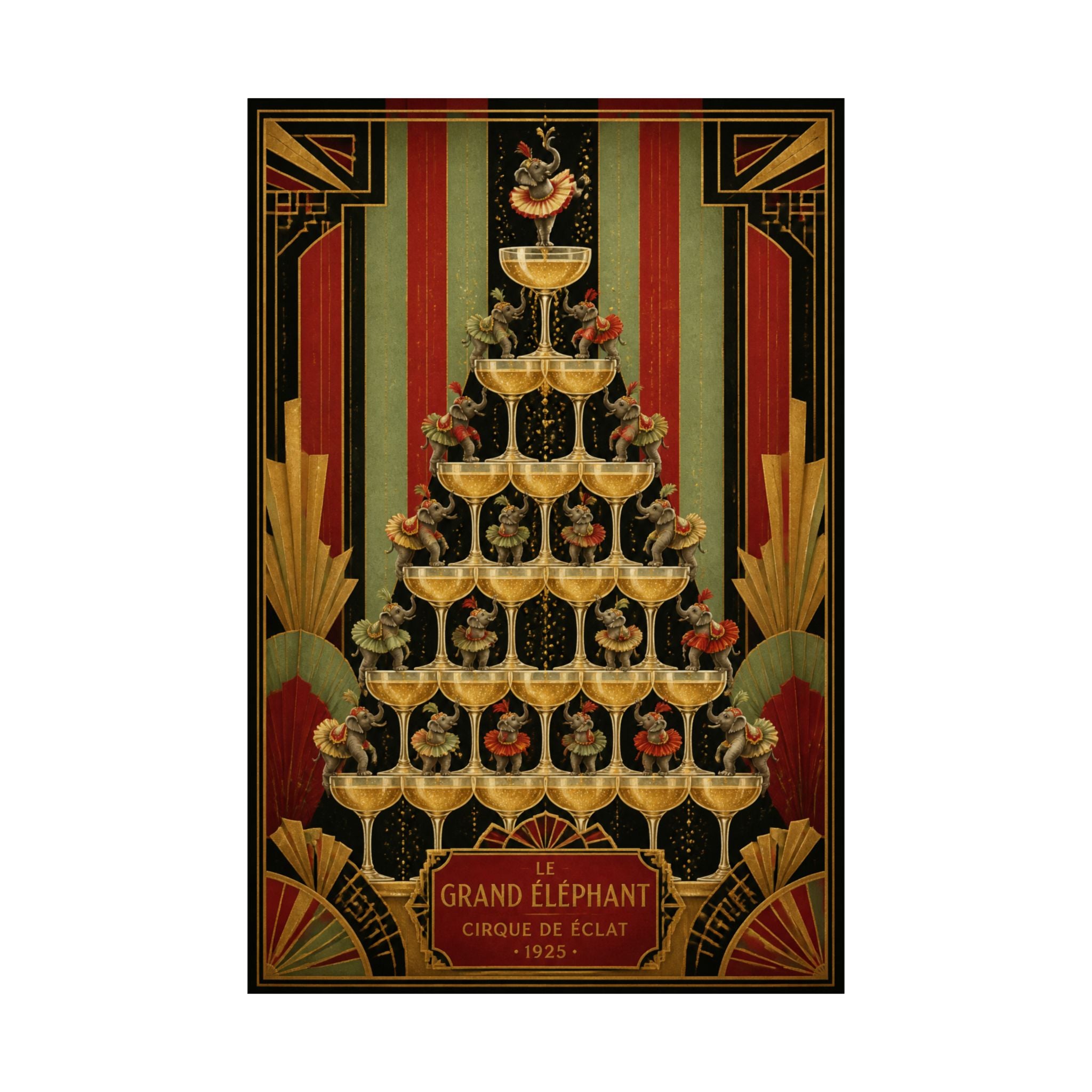 Champagne Tower Elephants Wall Art Poster 18×24 Art Deco Entryway Decor Maximalist Print