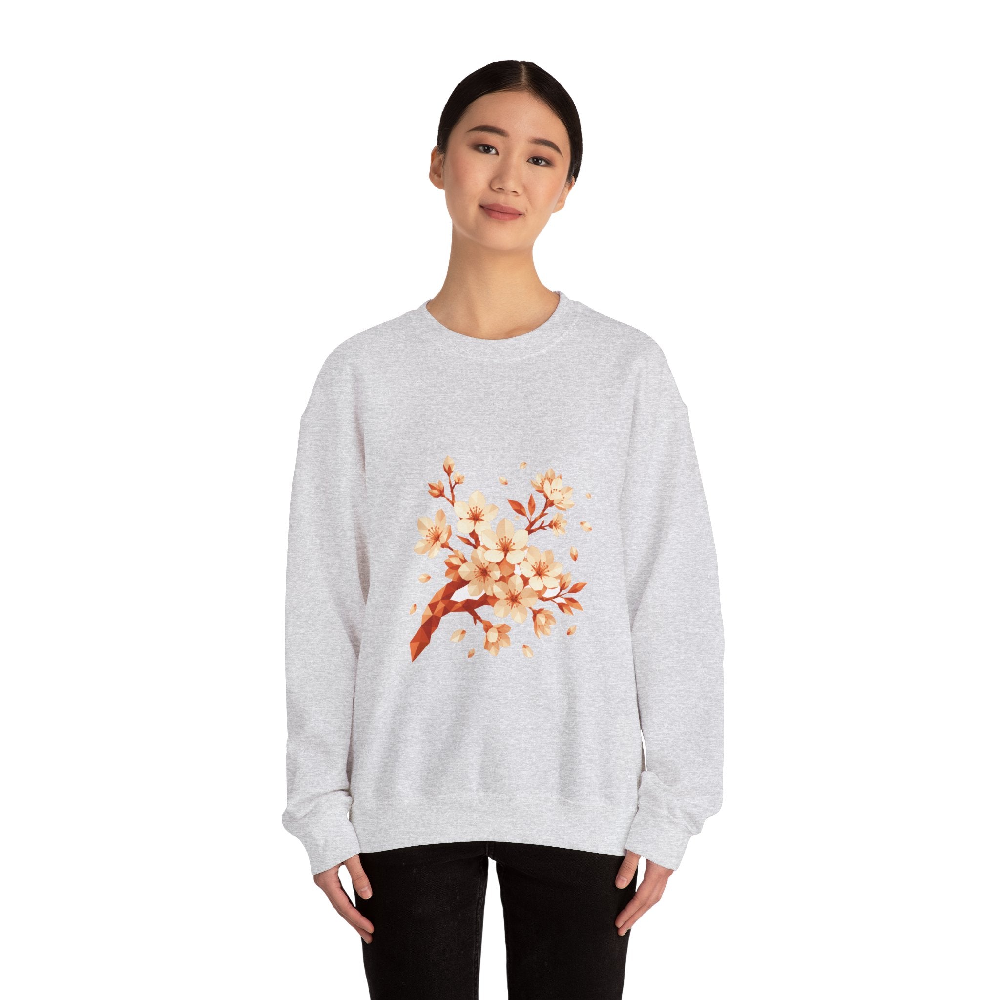 Matching Couple Sweatshirt - Cherry Blossom & Maple Leaf Matching Couple Comfort Colors Crew Geometric Art His Hers Love Gift - Design A