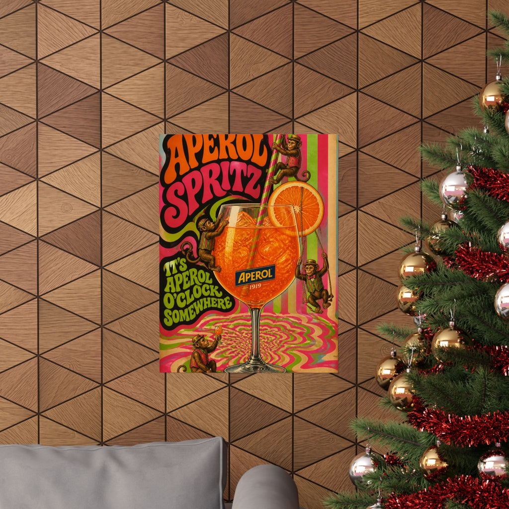 Aperol Spritz Monkeys Wall Art Poster 18×24 Psychedelic Cafe Decor Maximalist Print
