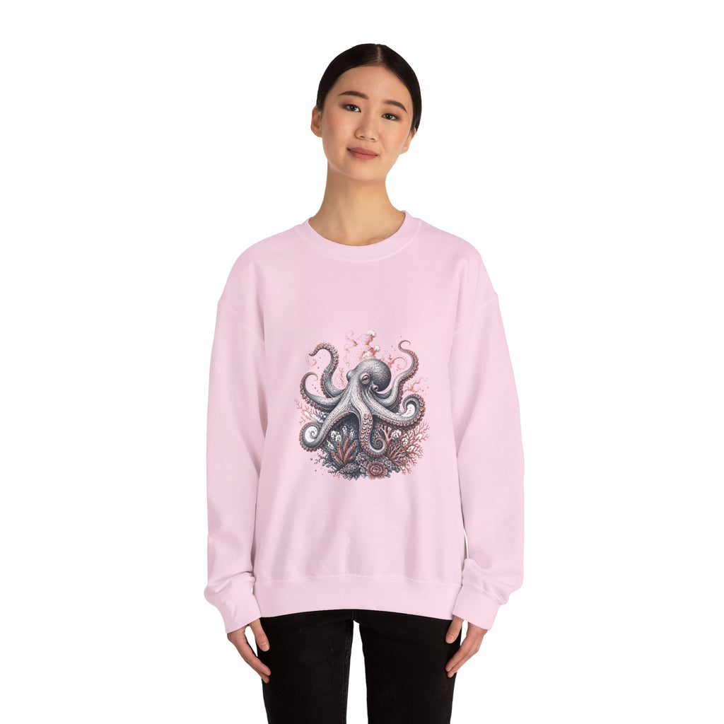 Matching Couple Sweatshirt - Octopus & Jellyfish Matching Couple Crewneck Sweatshirt Hand-Drawn Art His Hers Best Friend Gift - Design A