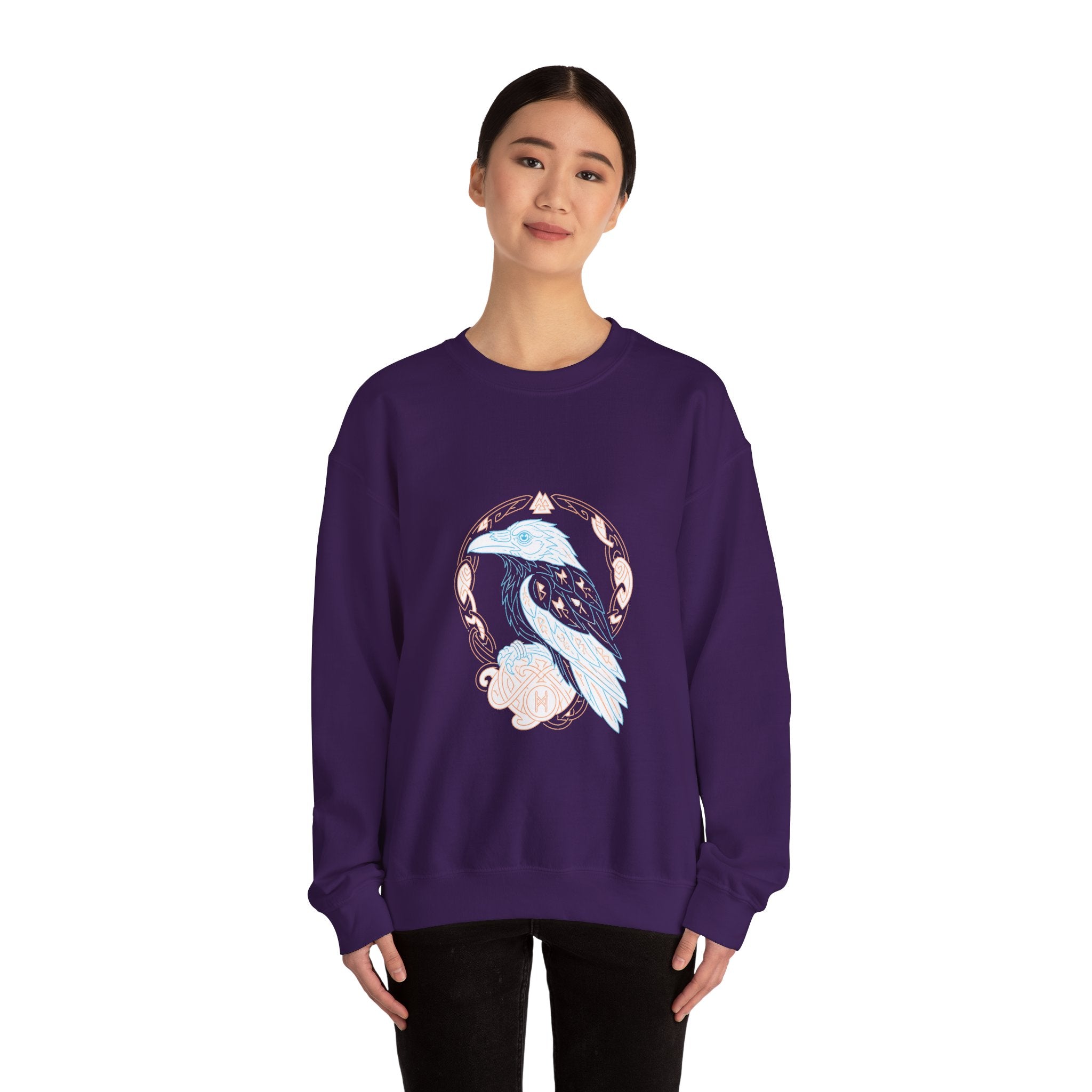 Matching Couple Sweatshirt - Huginn & Muninn Matching Couple Crewneck Sweatshirt Minimalist Art His Hers Valentine Gift - Design A