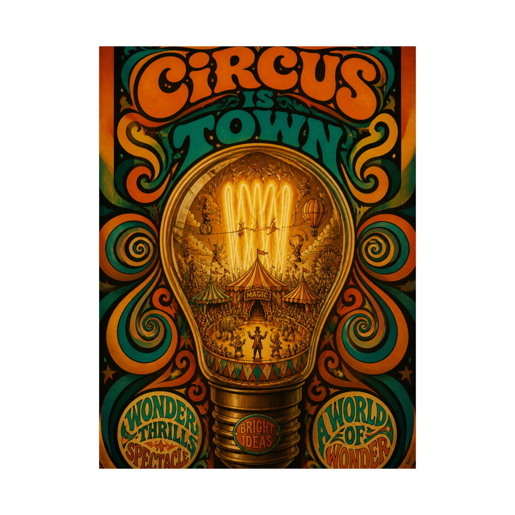 Light Bulb Circus Wall Art Poster 18×24 Psychedelic Cafe Decor Maximalist Print