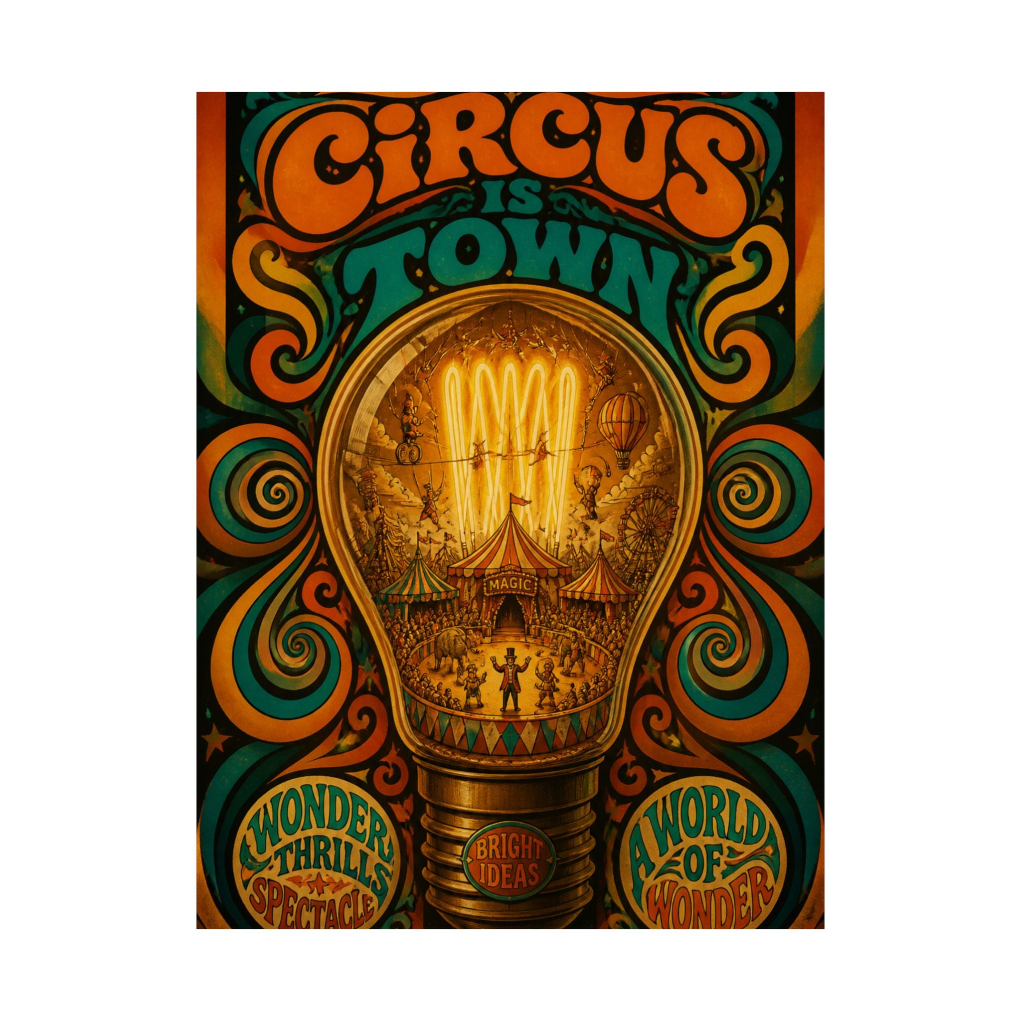 Light Bulb Circus Wall Art Poster 18×24 Psychedelic Cafe Decor Maximalist Print